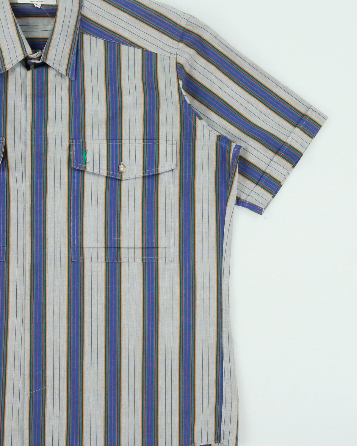 Vintage 1980s Yves Saint Laurent Striped Short Sleeve Flap Pocket Shirt - L