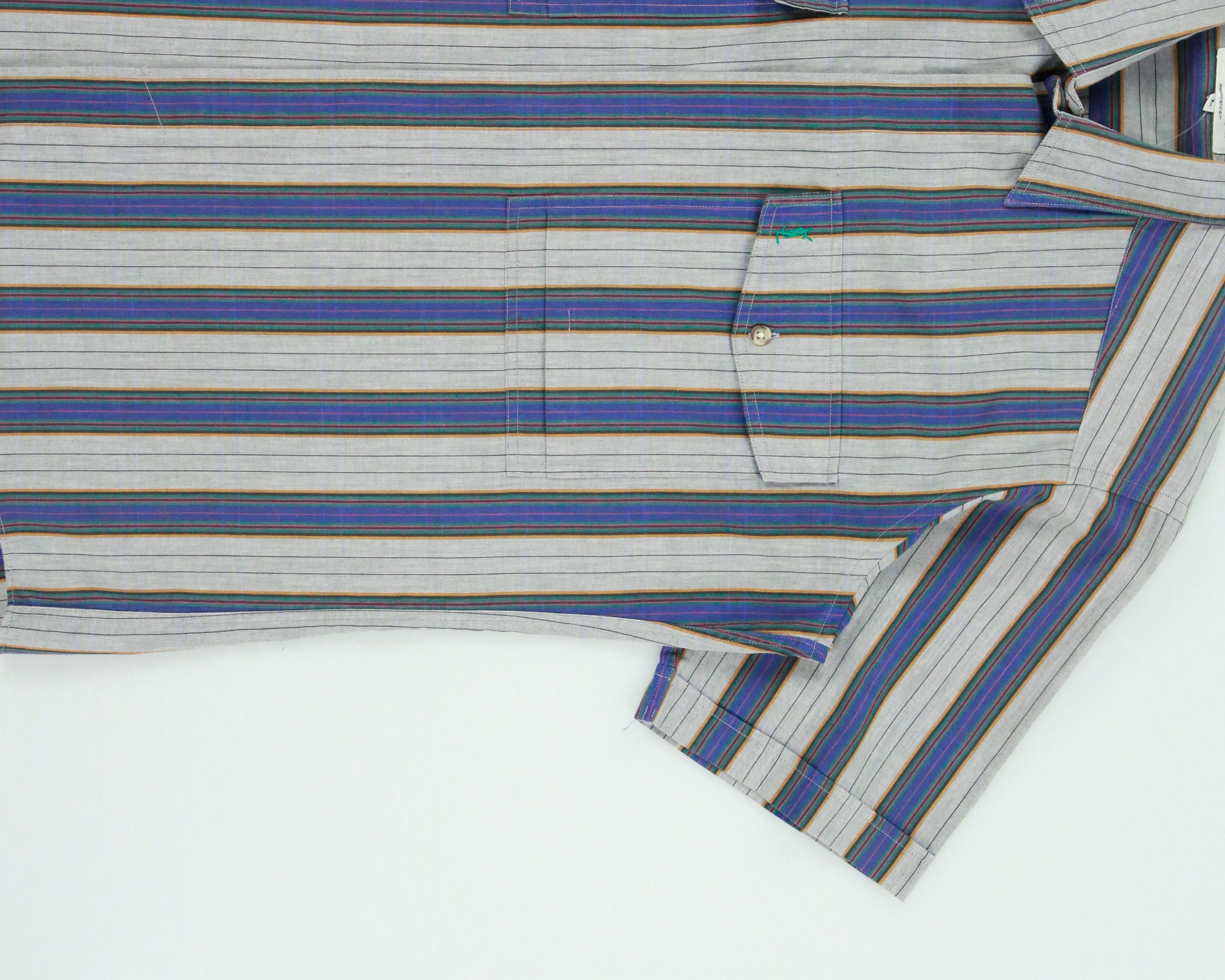 Vintage 1980s Yves Saint Laurent Striped Short Sleeve Flap Pocket Shirt - L