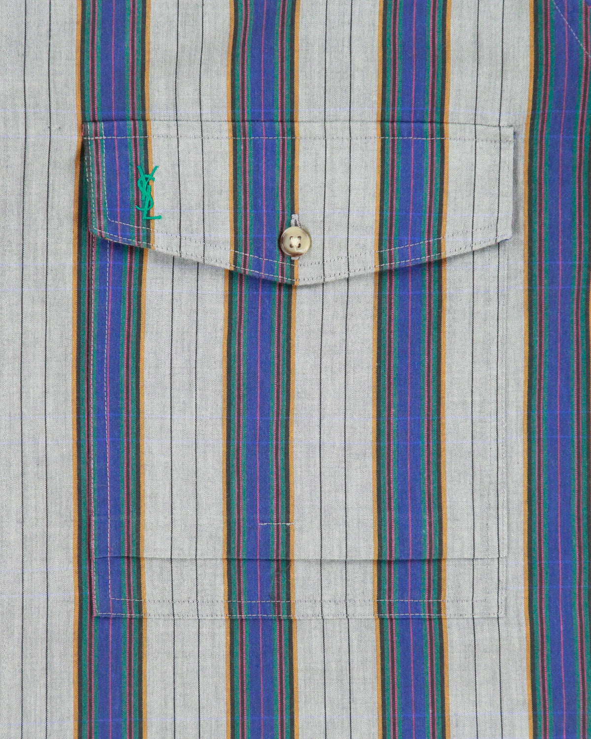 Vintage 1980s Yves Saint Laurent Striped Short Sleeve Flap Pocket Shirt - L