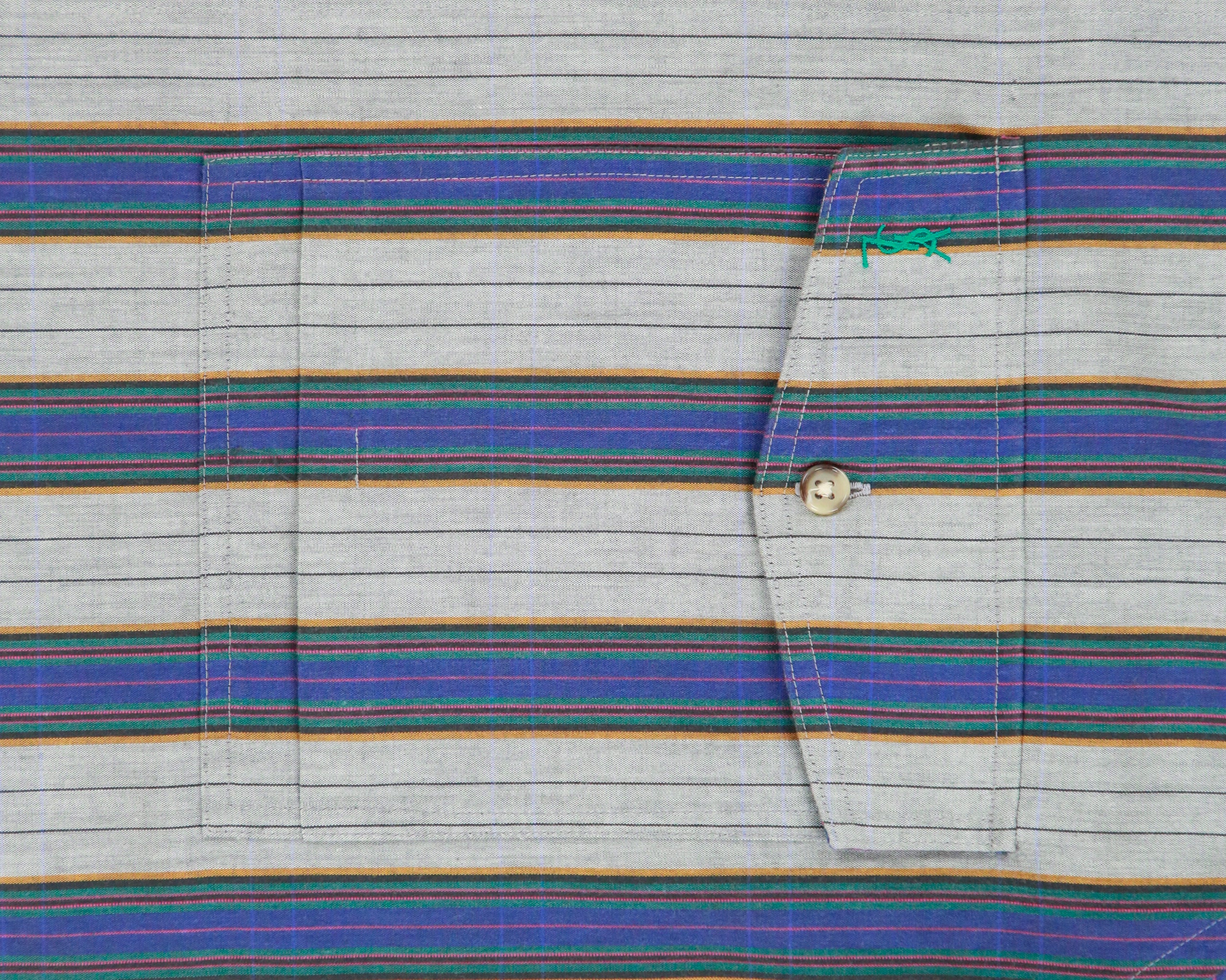 Vintage 1980s Yves Saint Laurent Striped Short Sleeve Flap Pocket Shirt - L