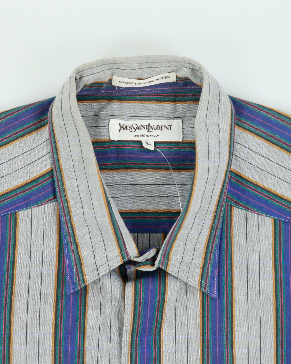 Vintage 1980s Yves Saint Laurent Striped Short Sleeve Flap Pocket Shirt - L