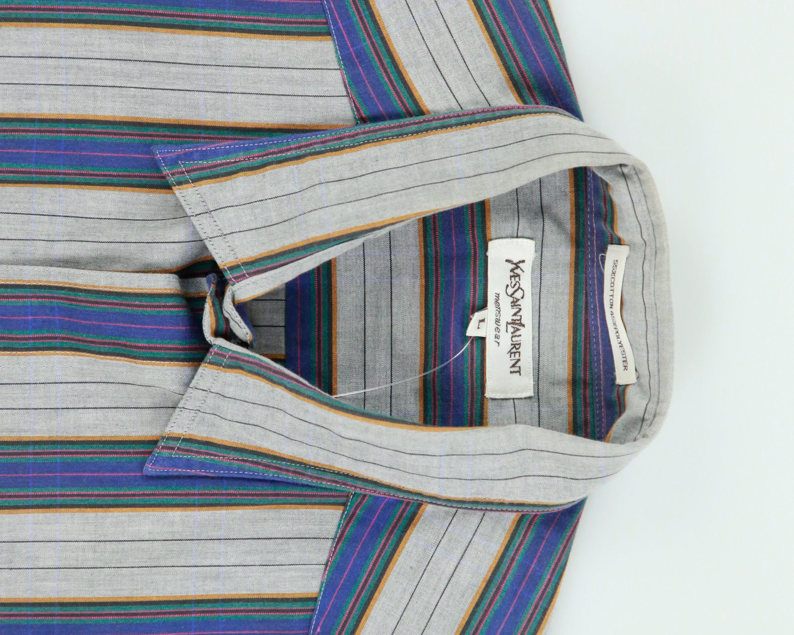 Vintage 1980s Yves Saint Laurent Striped Short Sleeve Flap Pocket Shirt - L