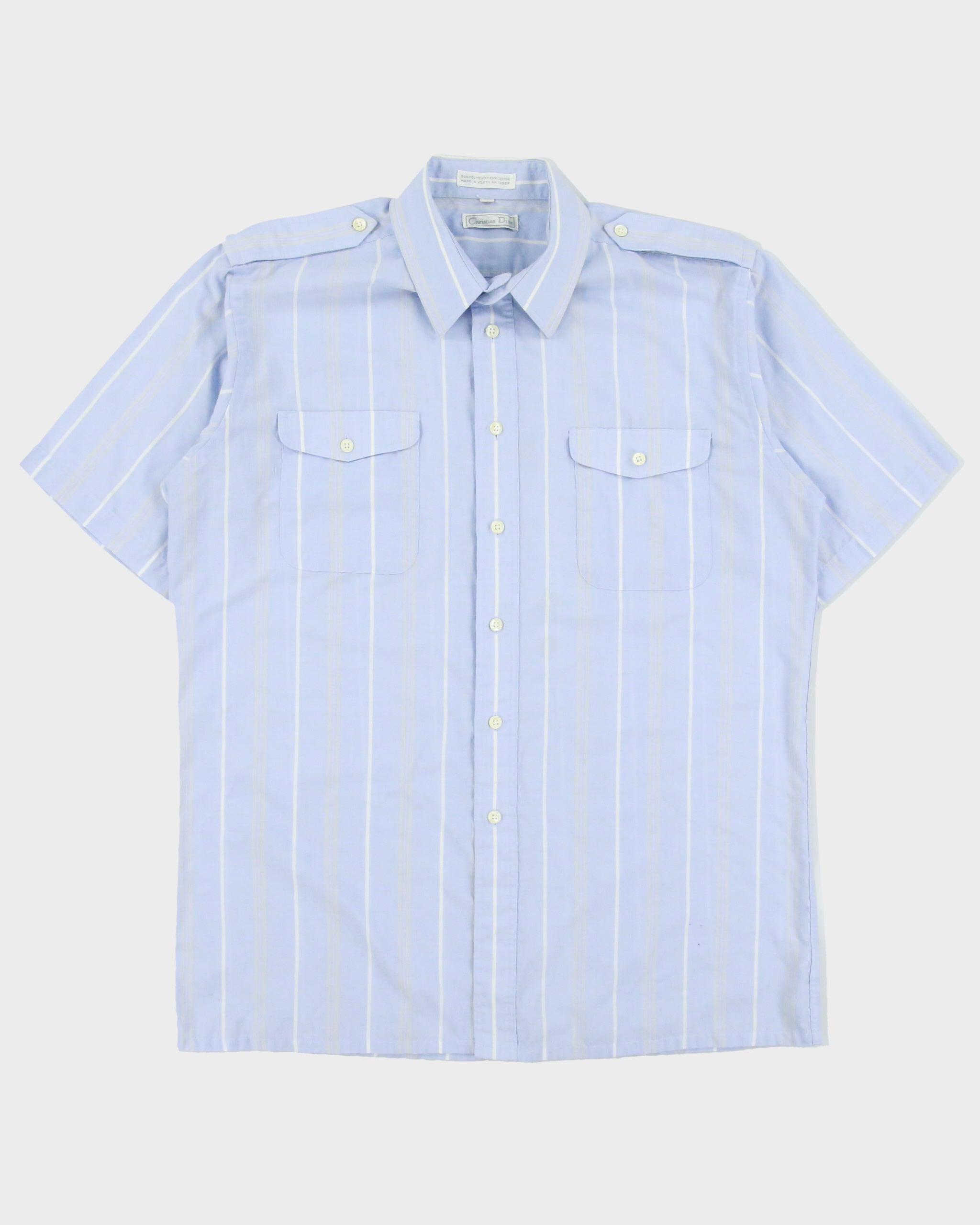 Vintage 1980s Christian Dior  Striped Short Sleeve Flap Pocket Utility Shirt - L