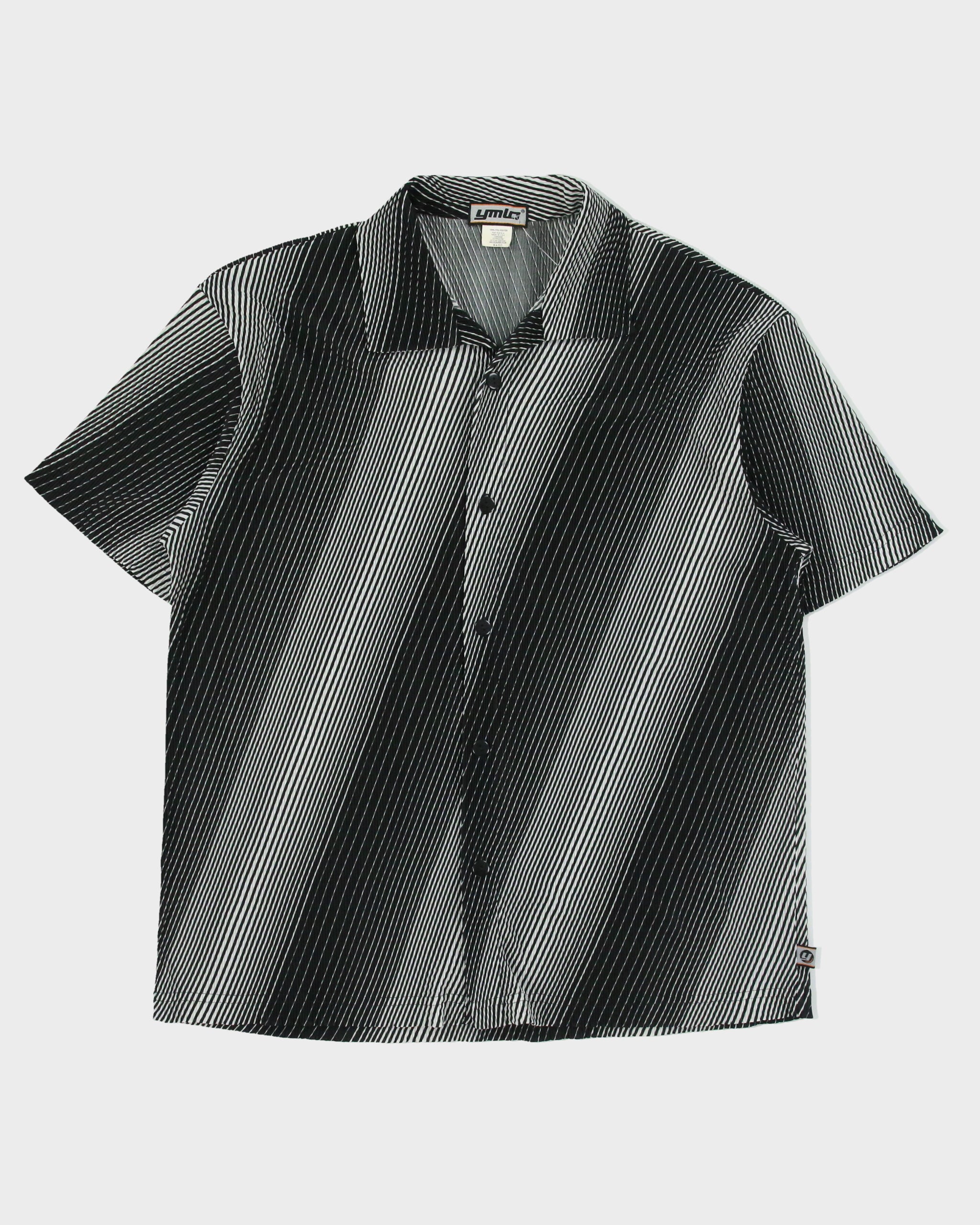 Vintage 1990s YMLA Striped Made In USA Striped Short Sleeve Fortuny Pleated Shirt - L