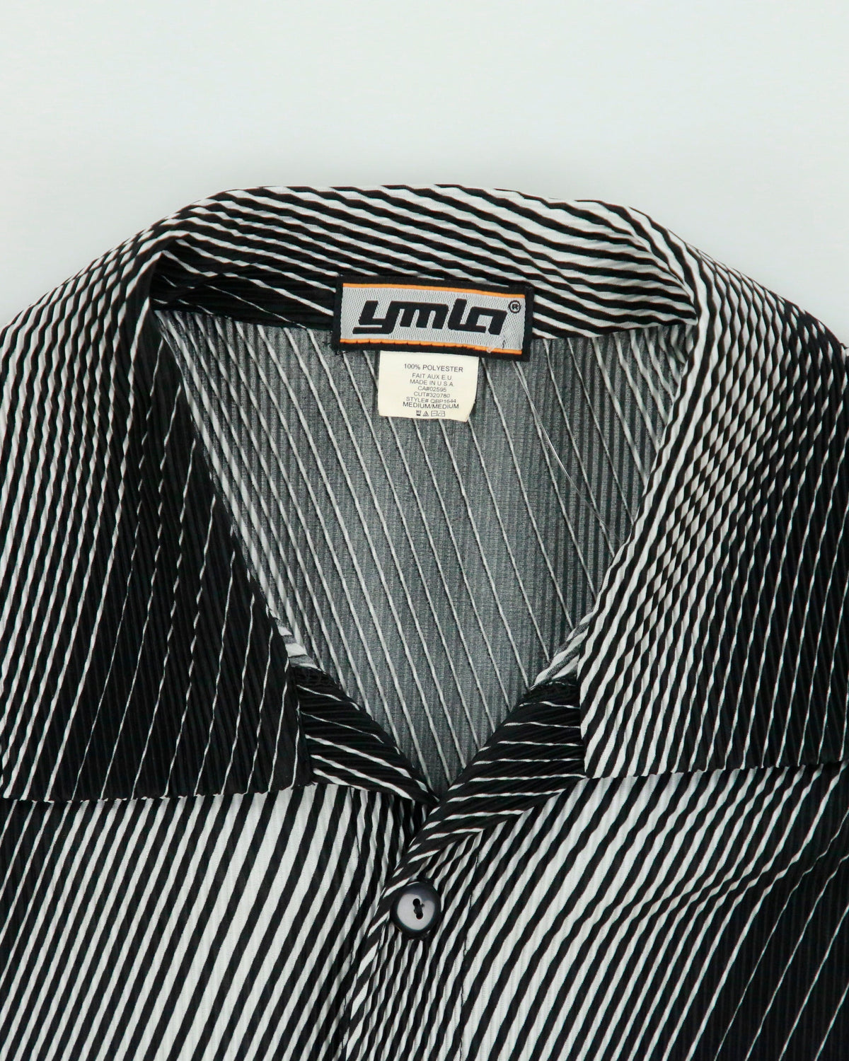 Vintage 1990s YMLA Striped Made In USA Striped Short Sleeve Fortuny Pleated Shirt - L