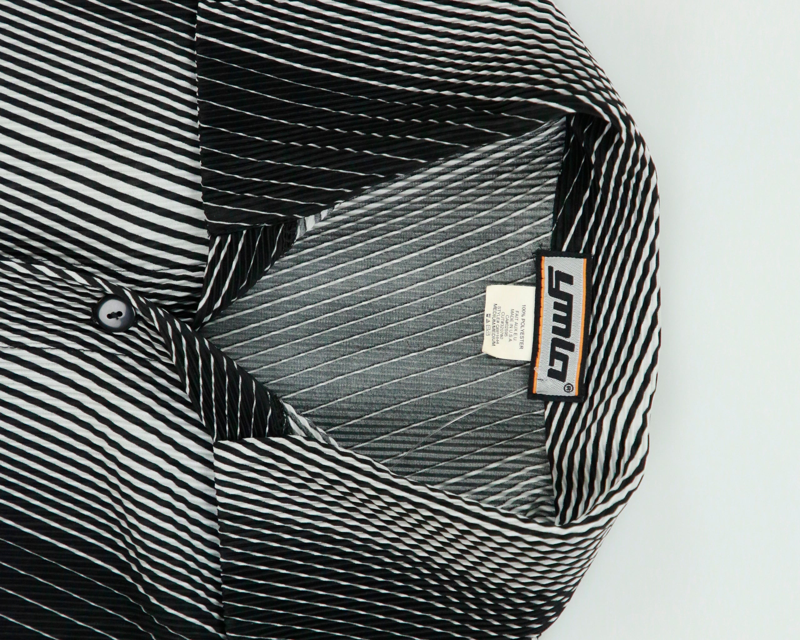 Vintage 1990s YMLA Striped Made In USA Striped Short Sleeve Fortuny Pleated Shirt - L