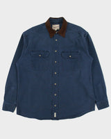 Vintage Y2K 00s Woolrich Navy Brushed Collar Long Sleeve Denim Shirt - L