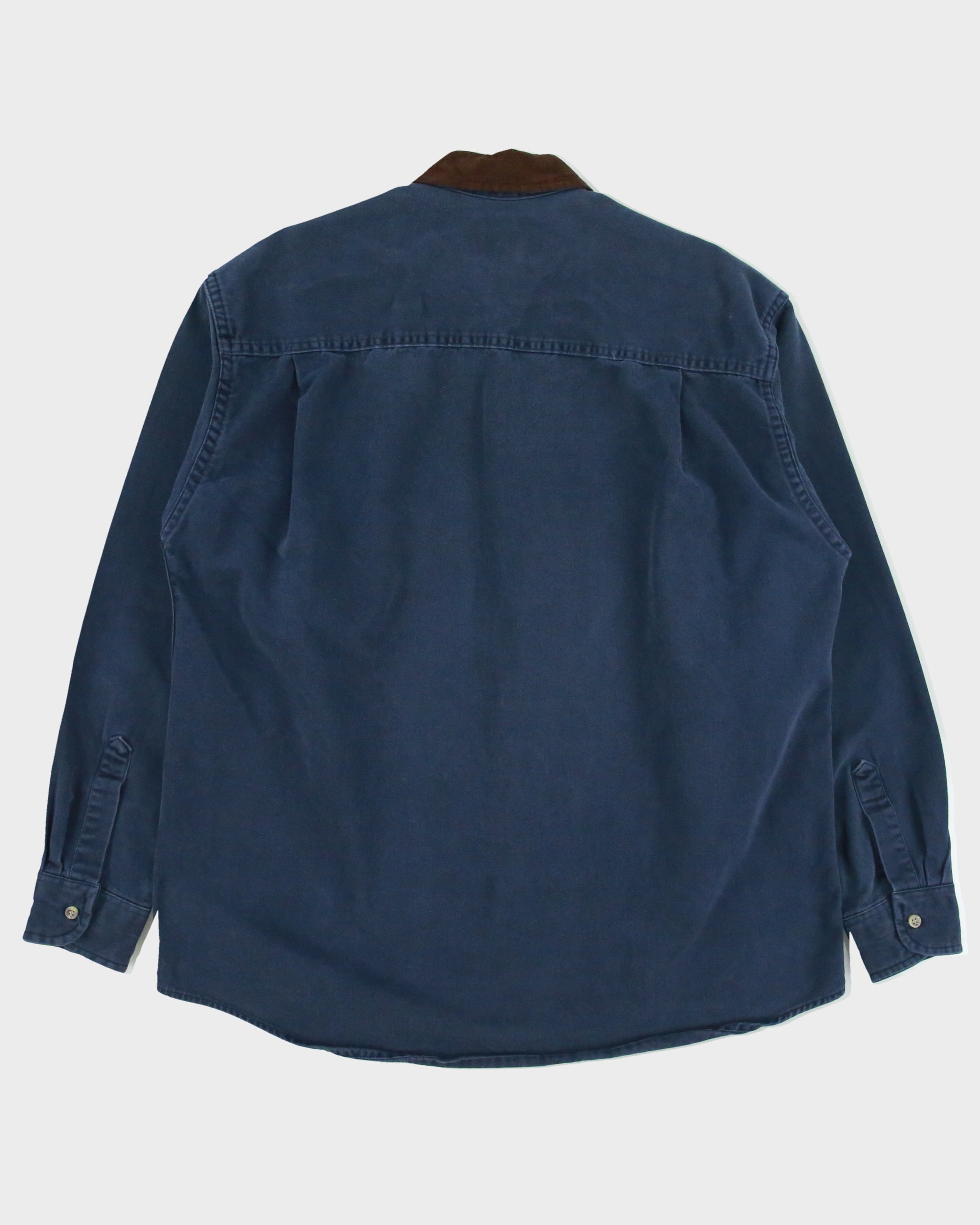 Vintage Y2K 00s Woolrich Navy Brushed Collar Long Sleeve Denim Shirt - L