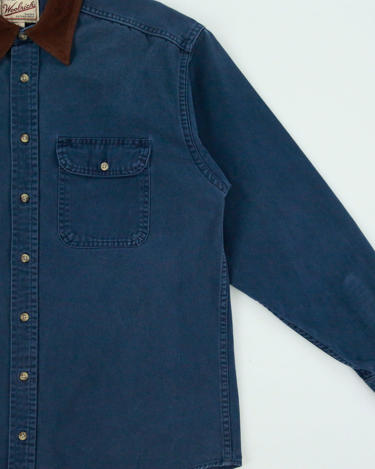 Vintage Y2K 00s Woolrich Navy Brushed Collar Long Sleeve Denim Shirt - L