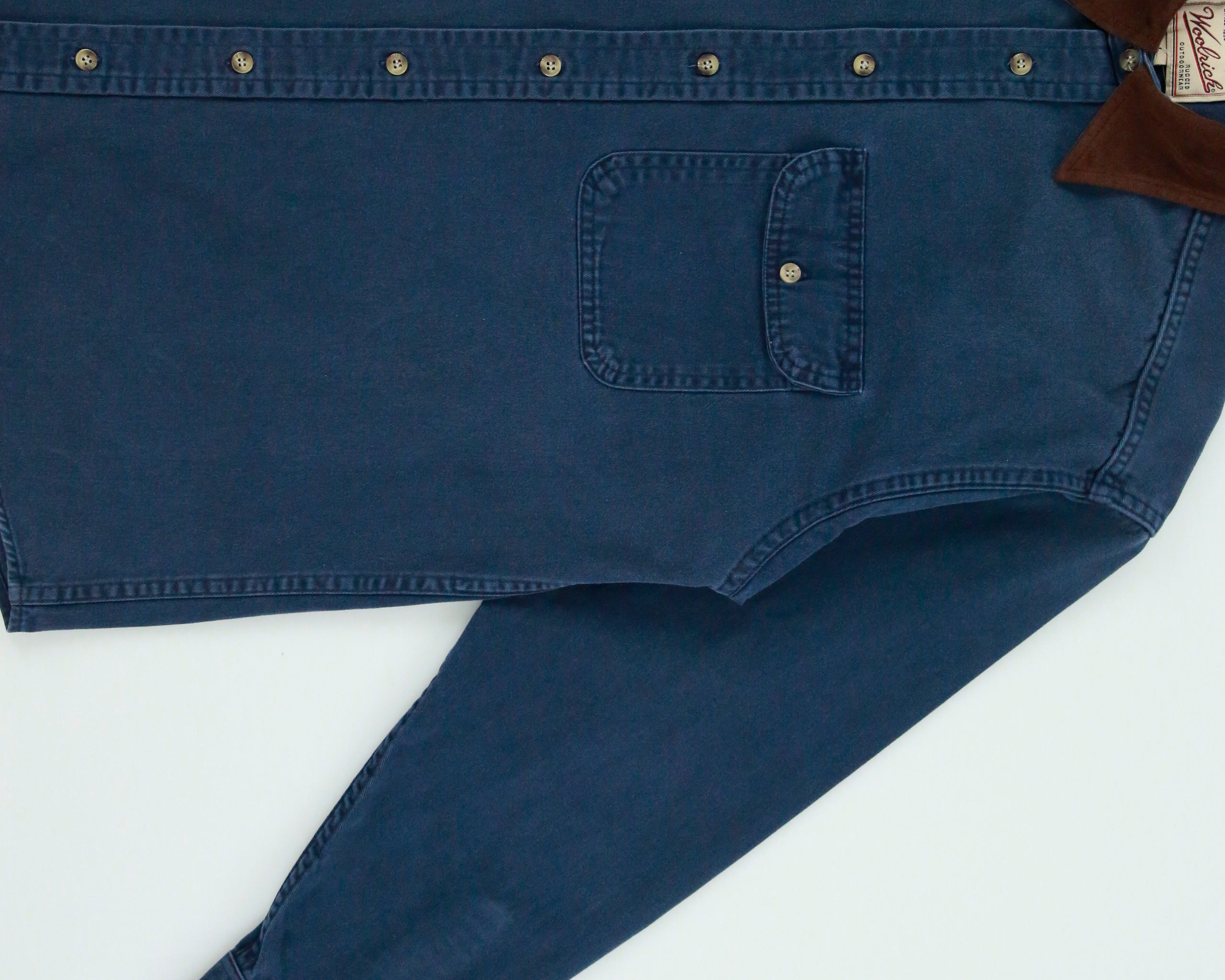 Vintage Y2K 00s Woolrich Navy Brushed Collar Long Sleeve Denim Shirt - L