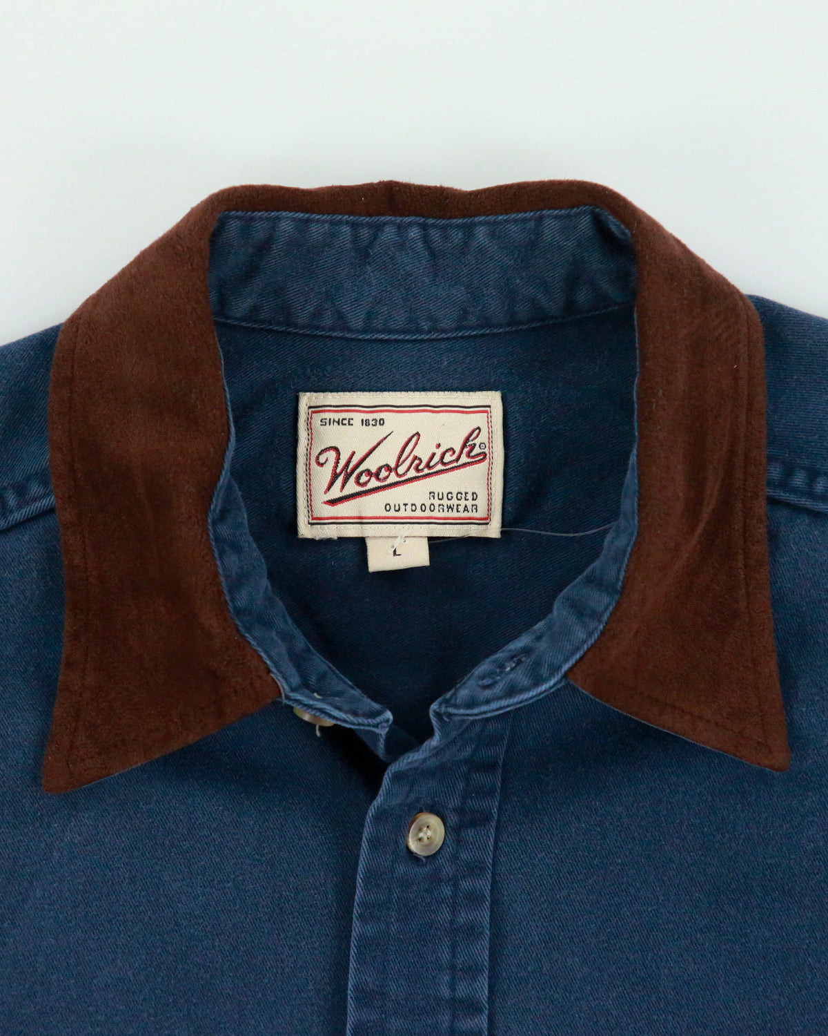 Vintage Y2K 00s Woolrich Navy Brushed Collar Long Sleeve Denim Shirt - L