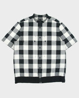 Helmut Lang Buffalo Plaid Ribbed Short Sleeve Grandad Collar Shirt - L