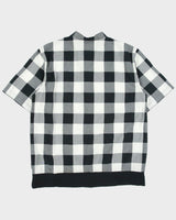 Helmut Lang Buffalo Plaid Ribbed Short Sleeve Grandad Collar Shirt - L