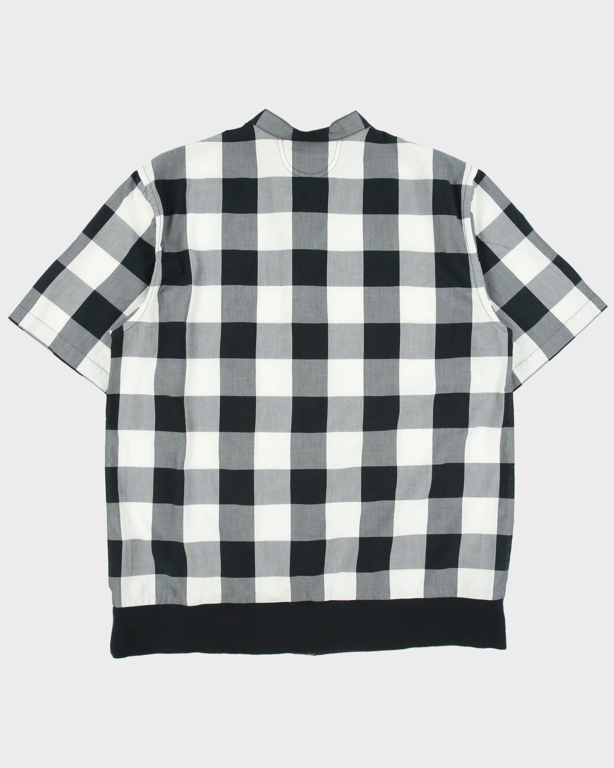 Helmut Lang Buffalo Plaid Ribbed Short Sleeve Grandad Collar Shirt - L