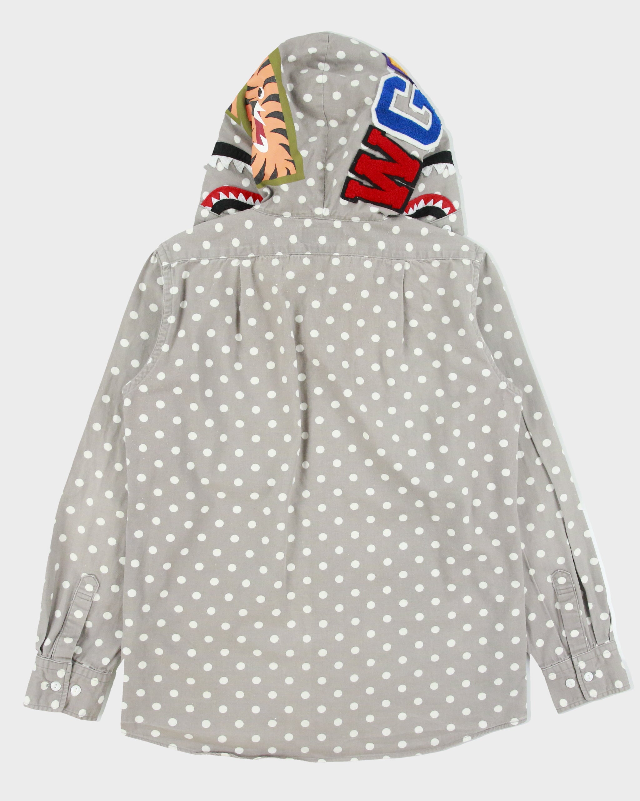 2018 A Bathing Ape Polkadot Shark Long Sleeve Hooded Denim Shirt - L