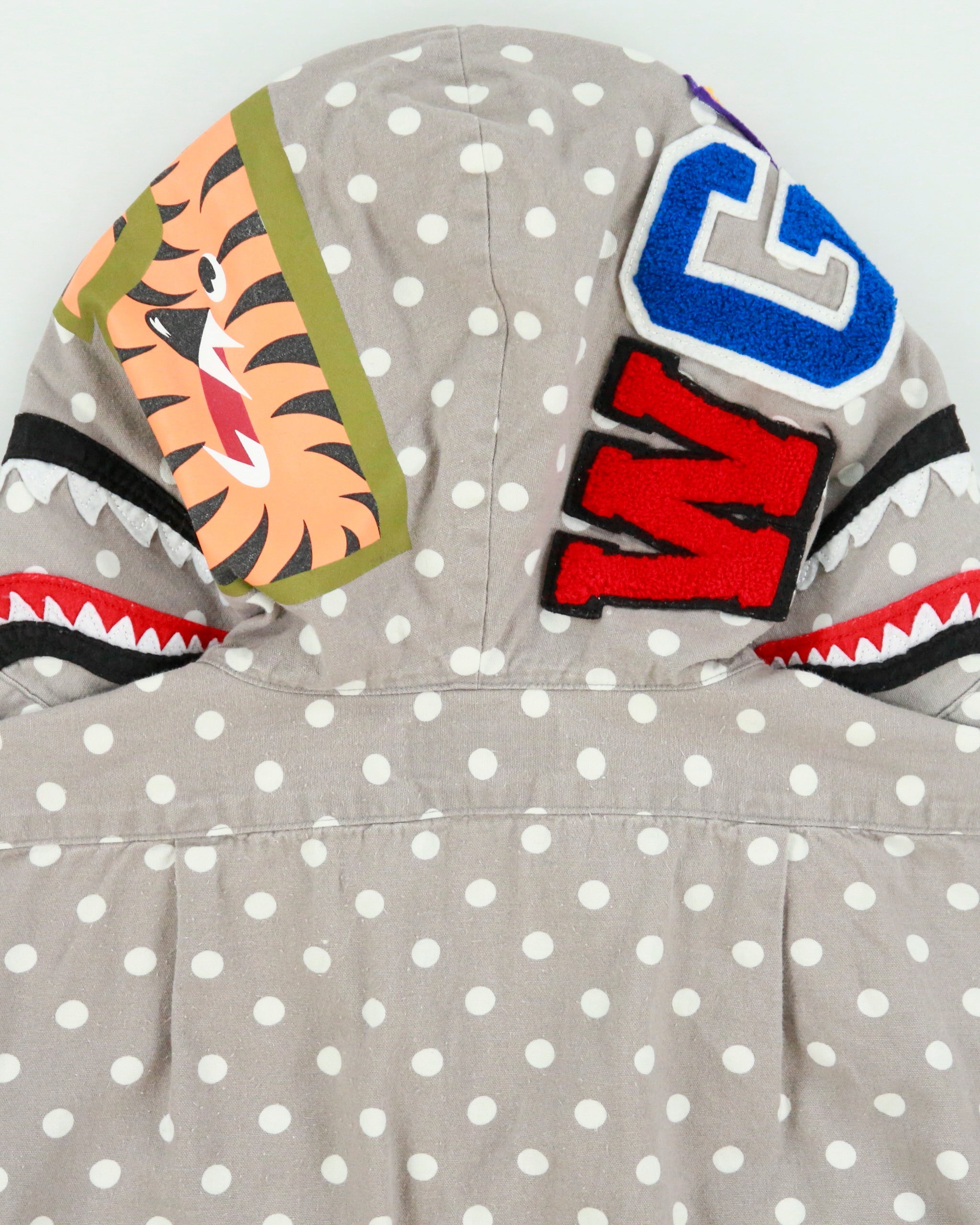 2018 A Bathing Ape Polkadot Shark Long Sleeve Hooded Denim Shirt - L