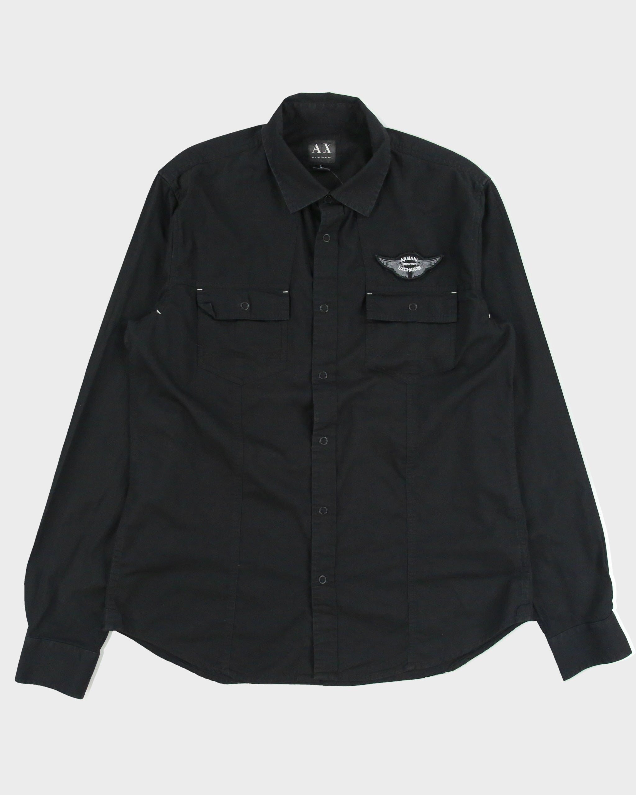 Vintage Y2K 00s Armani Exchange Snap Button Velcro Patch Long Sleeve Shirt - L