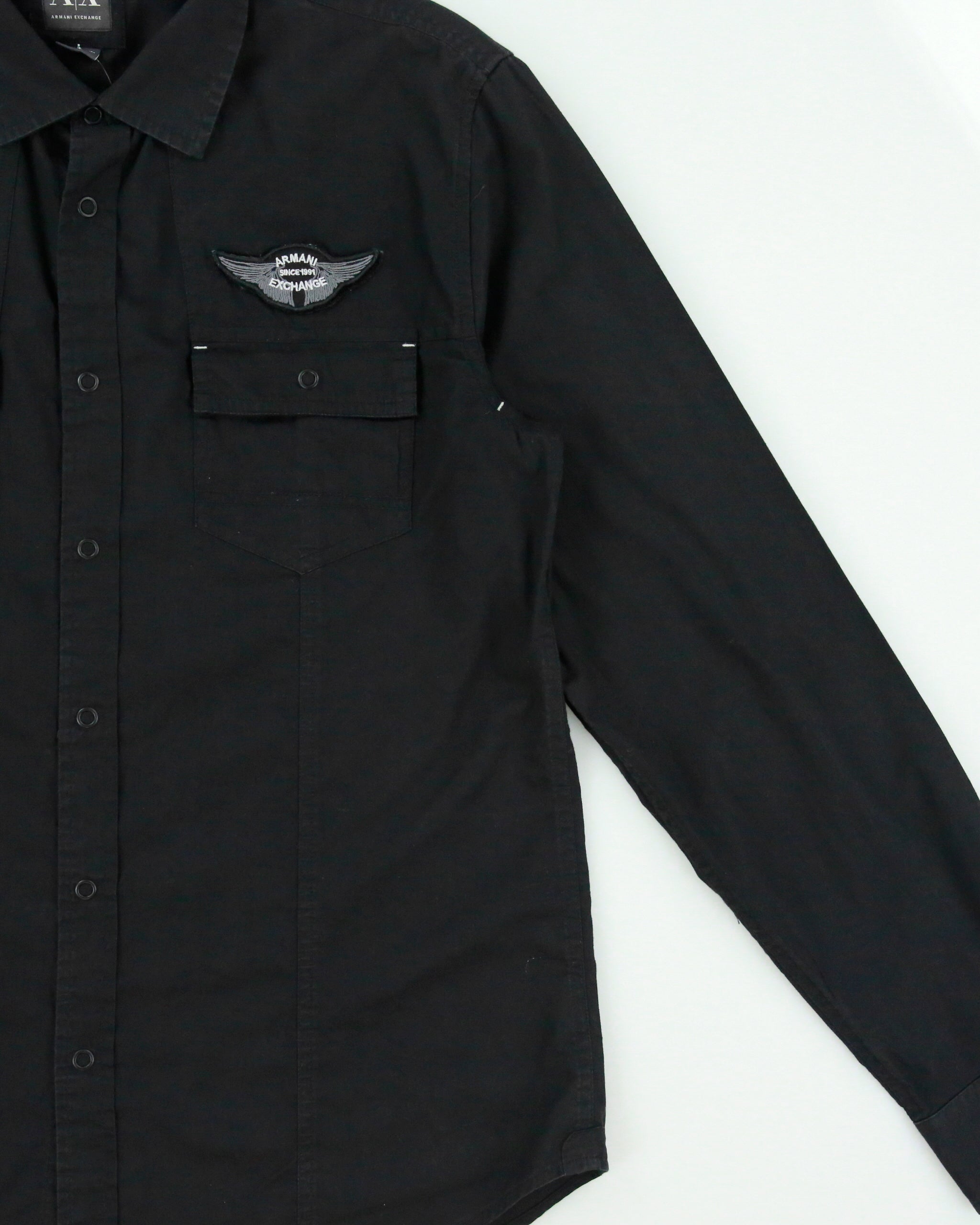 Vintage Y2K 00s Armani Exchange Snap Button Velcro Patch Long Sleeve Shirt - L