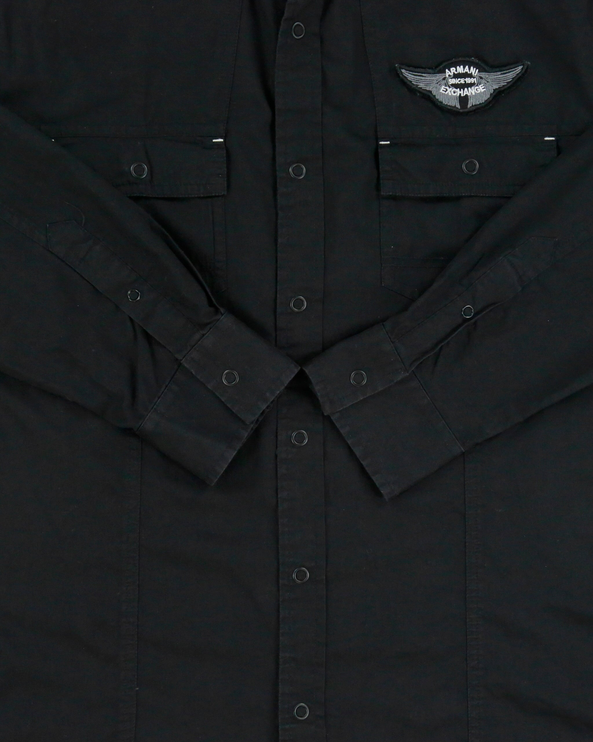 Vintage Y2K 00s Armani Exchange Snap Button Velcro Patch Long Sleeve Shirt - L