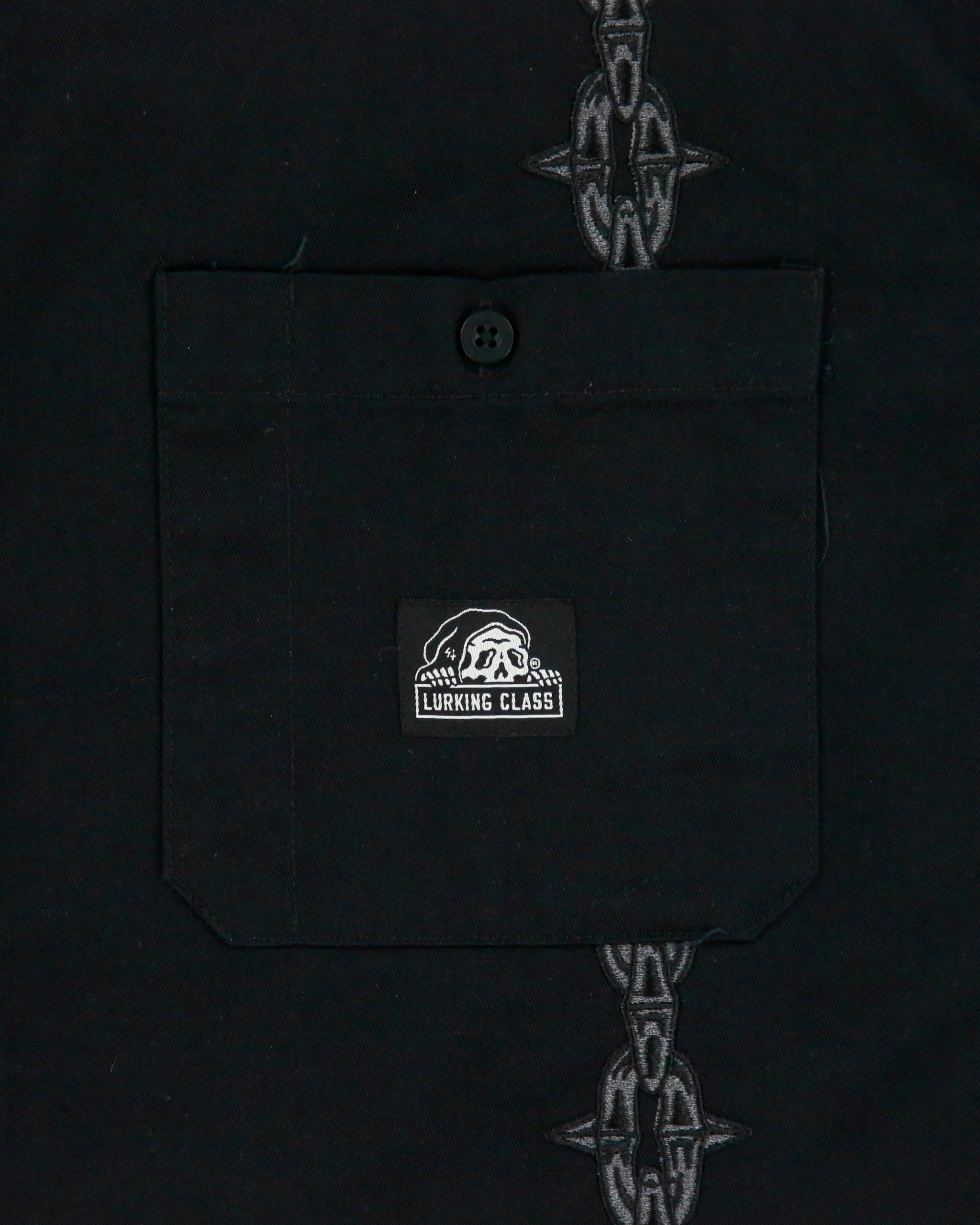 Lurking Class Chain Embroidered Canvas Short Sleeve Zip Utility Shirt - L