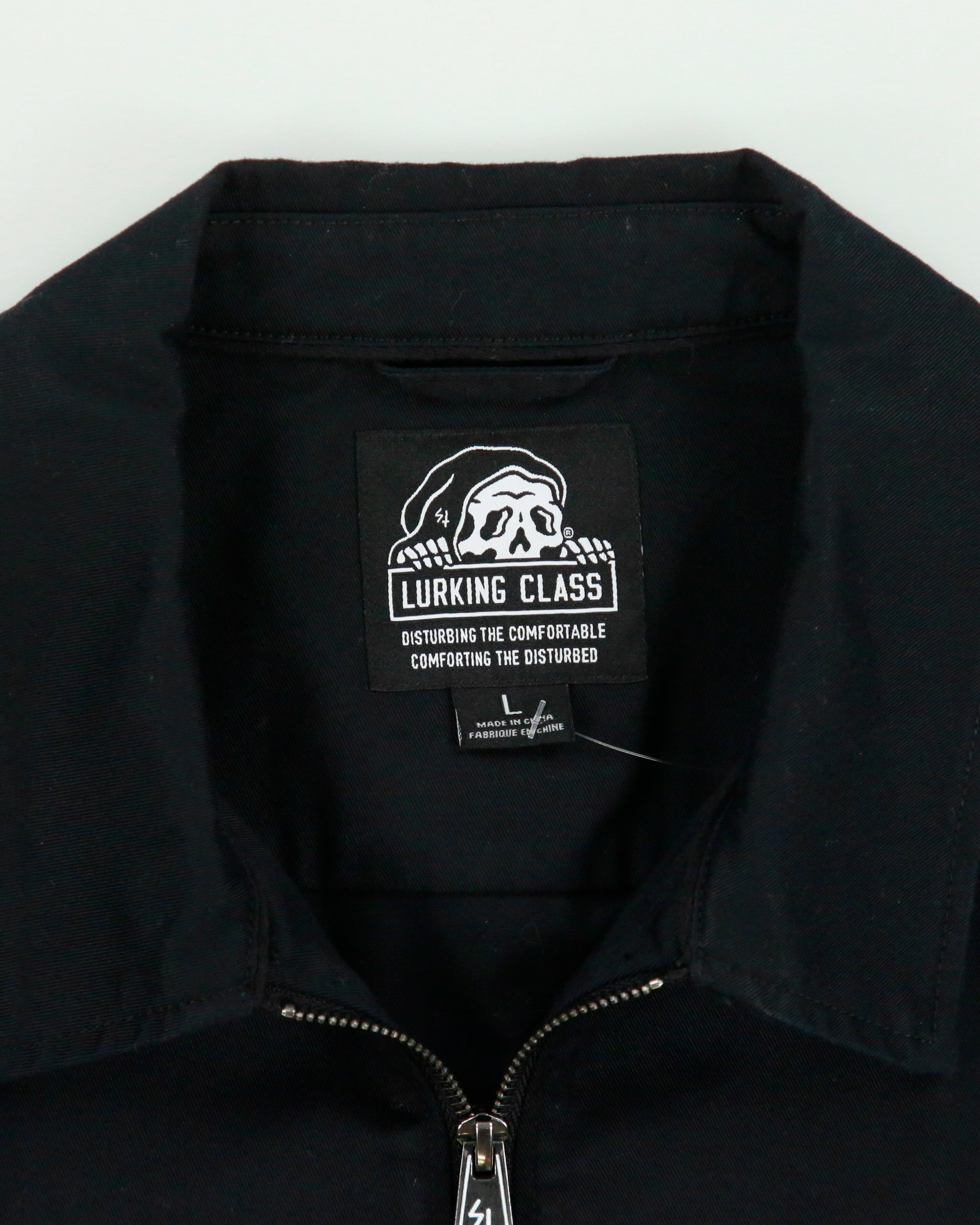 Lurking Class Chain Embroidered Canvas Short Sleeve Zip Utility Shirt - L