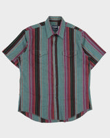 Vintage 1980s Wrangler Striped Snap Button Cowboy Cut Regular Fit Made In USA Short Sleeve Western Shirt - L