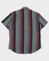 Vintage 1980s Wrangler Striped Snap Button Cowboy Cut Regular Fit Made In USA Short Sleeve Western Shirt - L