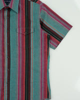 Vintage 1980s Wrangler Striped Snap Button Cowboy Cut Regular Fit Made In USA Short Sleeve Western Shirt - L