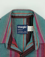 Vintage 1980s Wrangler Striped Snap Button Cowboy Cut Regular Fit Made In USA Short Sleeve Western Shirt - L