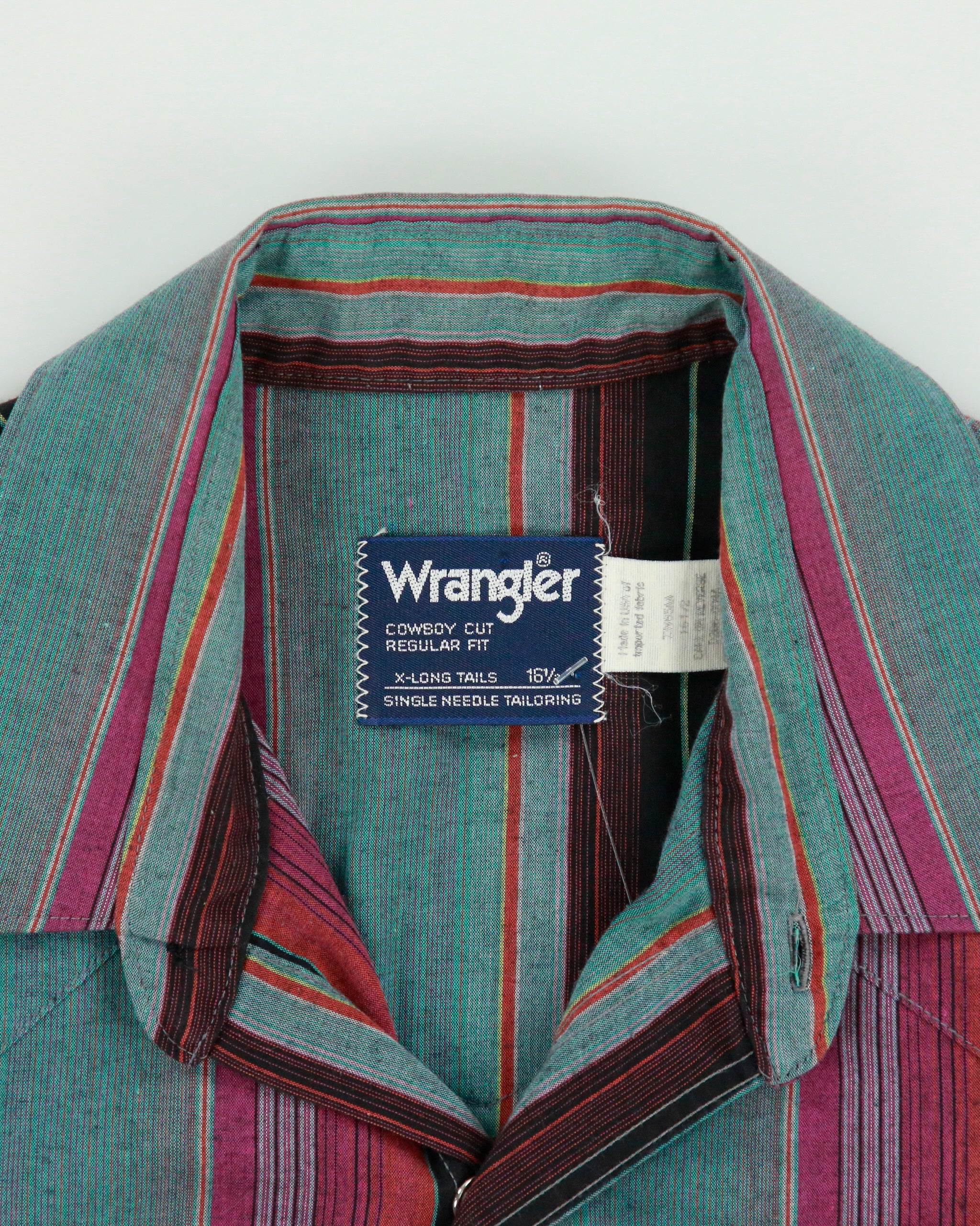 Vintage 1980s Wrangler Striped Snap Button Cowboy Cut Regular Fit Made In USA Short Sleeve Western Shirt - L