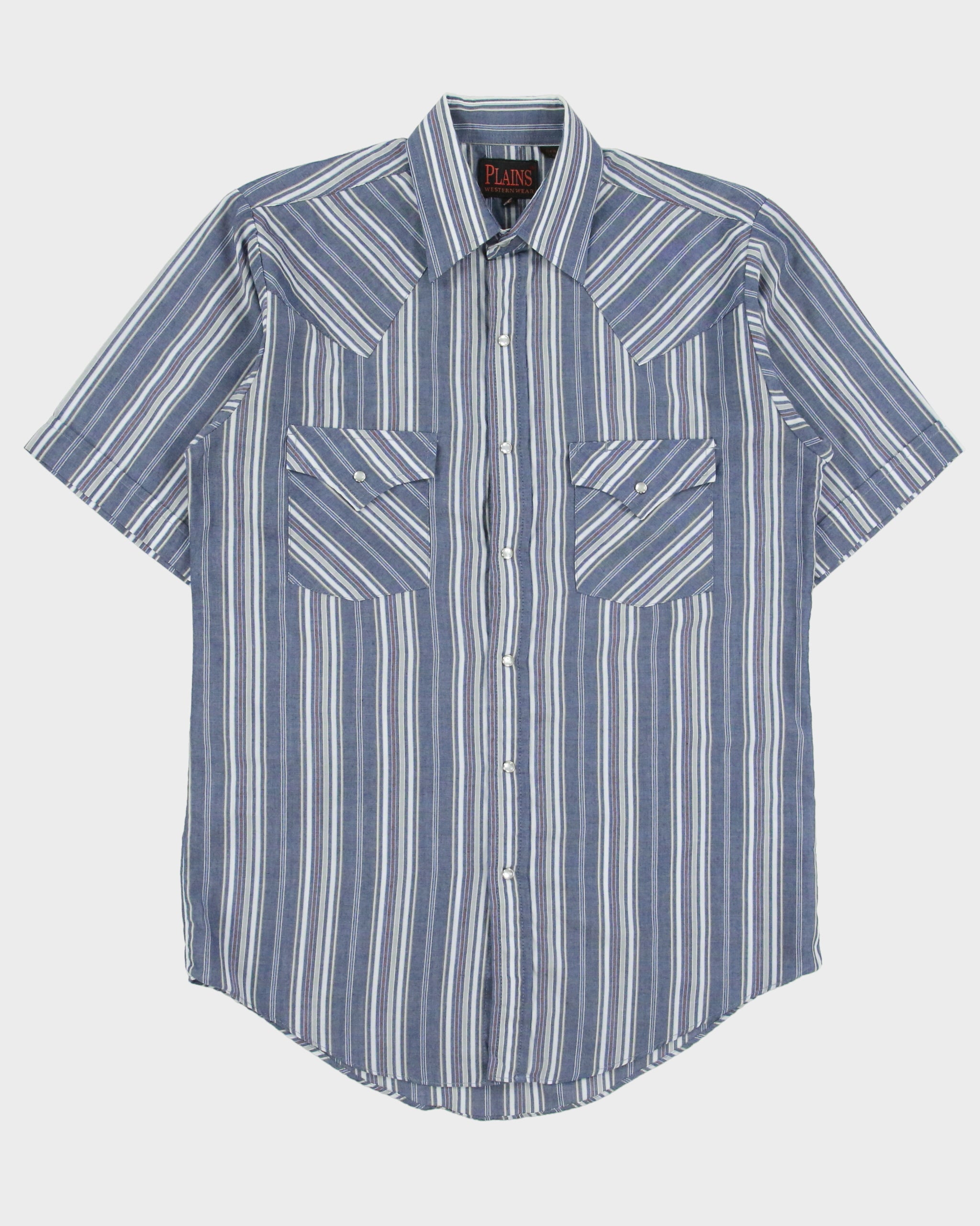 Vintage Y2K 00s Plains Striped Pearl Snap Button Short Sleeve Western Shirt - S