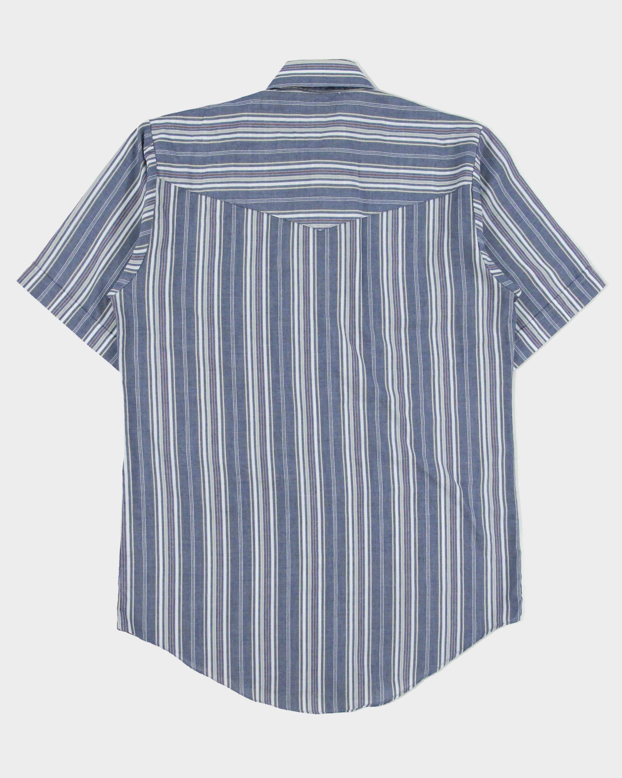 Vintage Y2K 00s Plains Striped Pearl Snap Button Short Sleeve Western Shirt - S