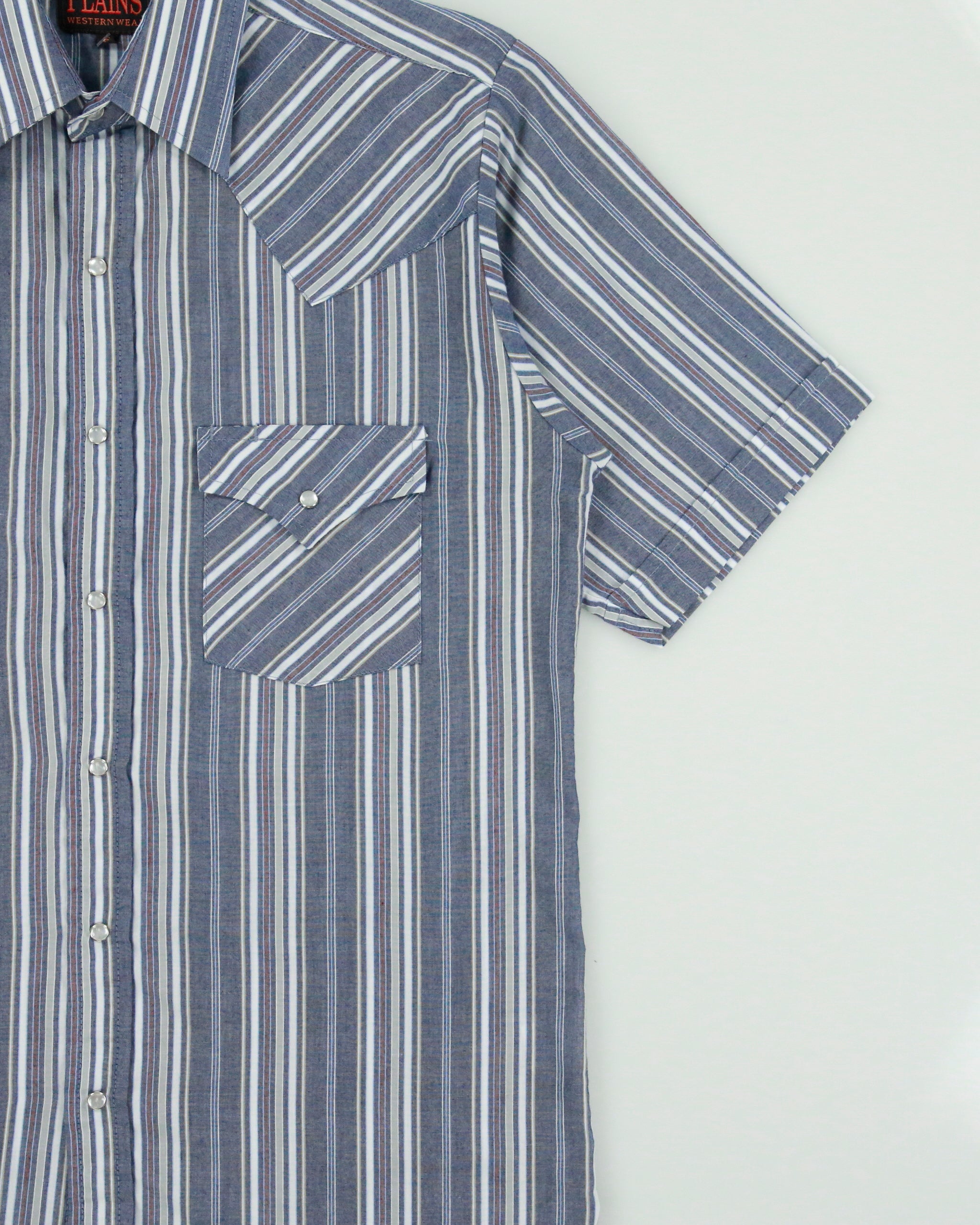 Vintage Y2K 00s Plains Striped Pearl Snap Button Short Sleeve Western Shirt - S