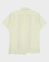 Vintage 1970s Cream Woven Lace Striped Short Sleeve Sheer Shirt - M