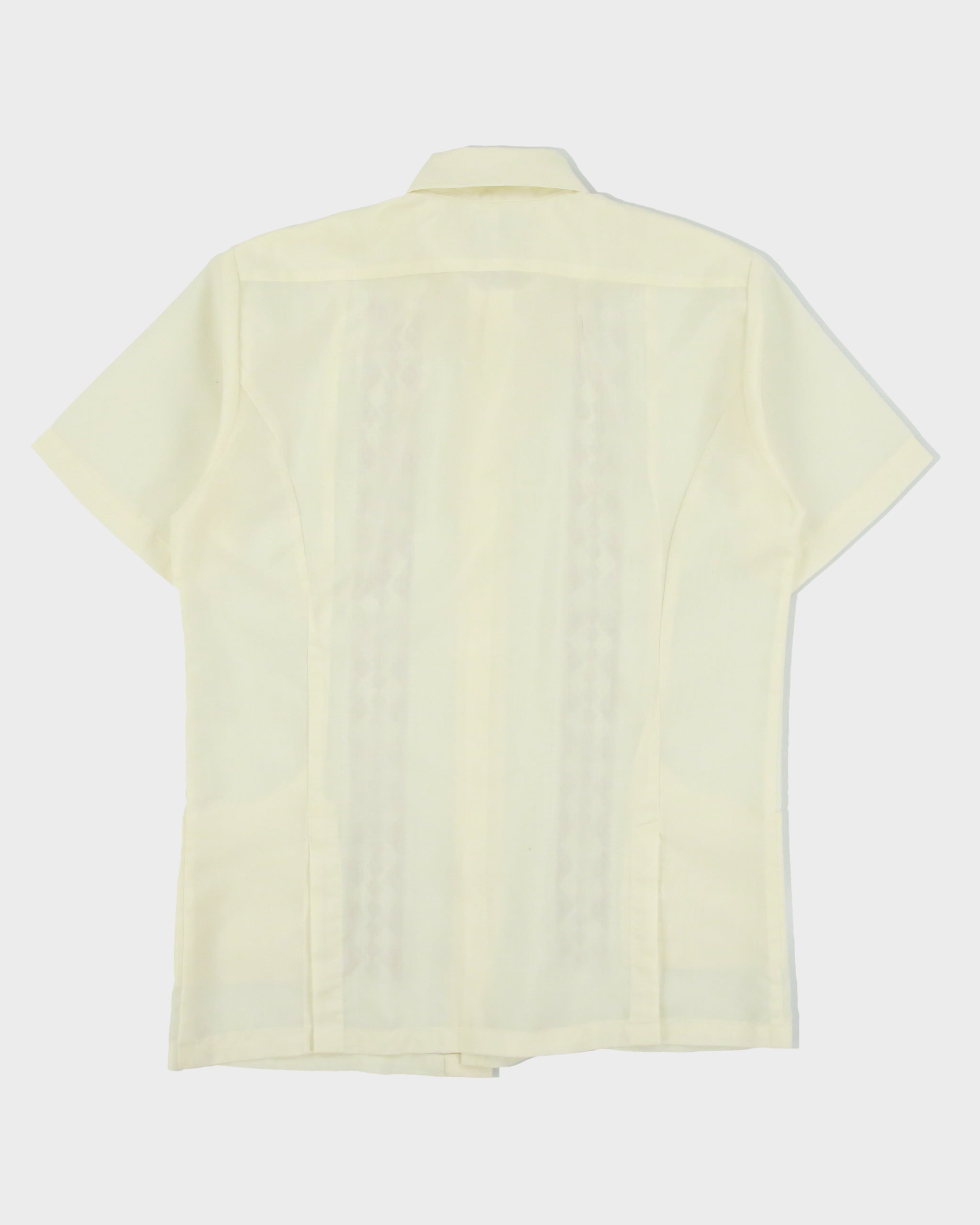 Vintage 1970s Cream Woven Lace Striped Short Sleeve Sheer Shirt - M