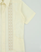 Vintage 1970s Cream Woven Lace Striped Short Sleeve Sheer Shirt - M