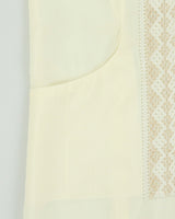 Vintage 1970s Cream Woven Lace Striped Short Sleeve Sheer Shirt - M