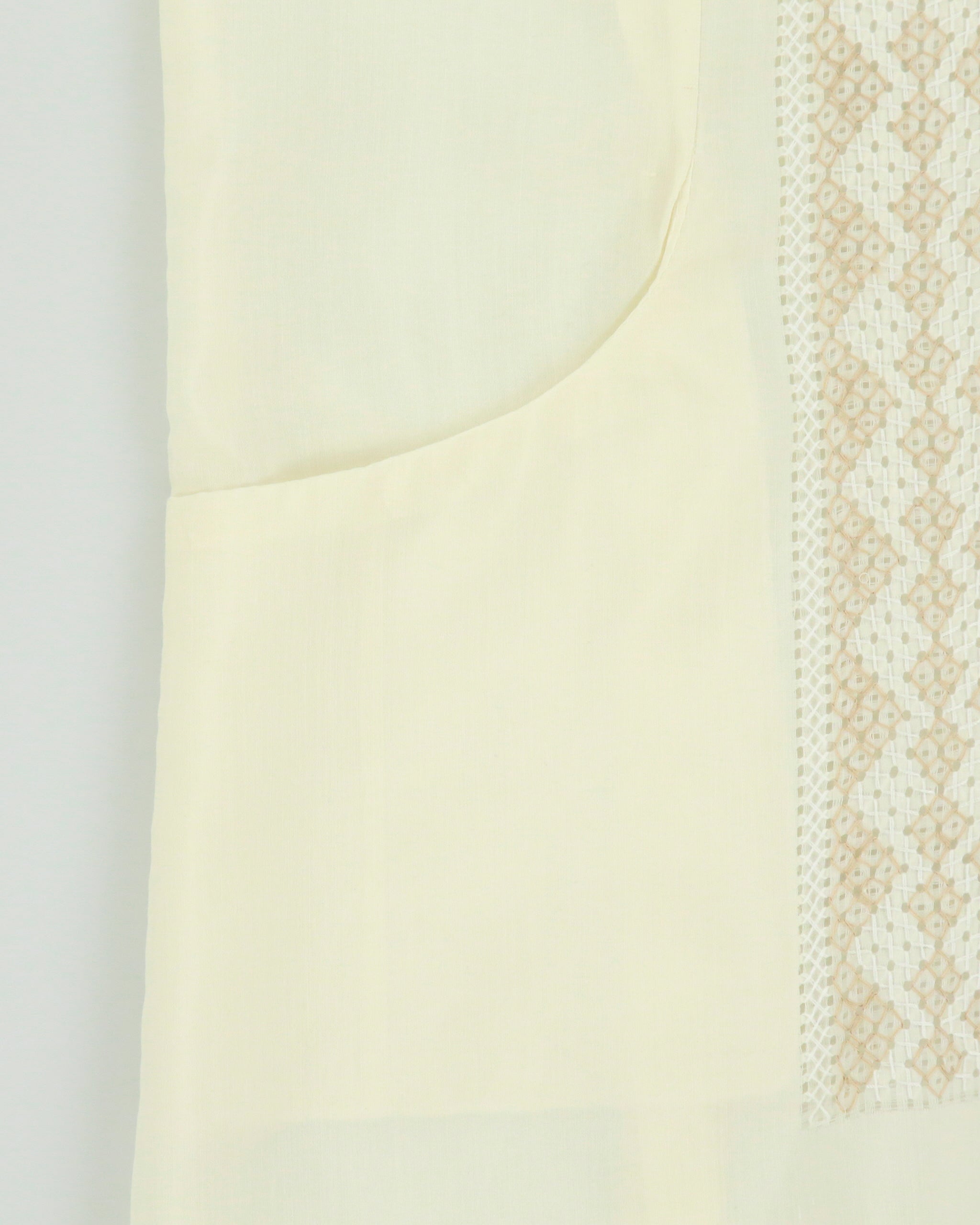 Vintage 1970s Cream Woven Lace Striped Short Sleeve Sheer Shirt - M