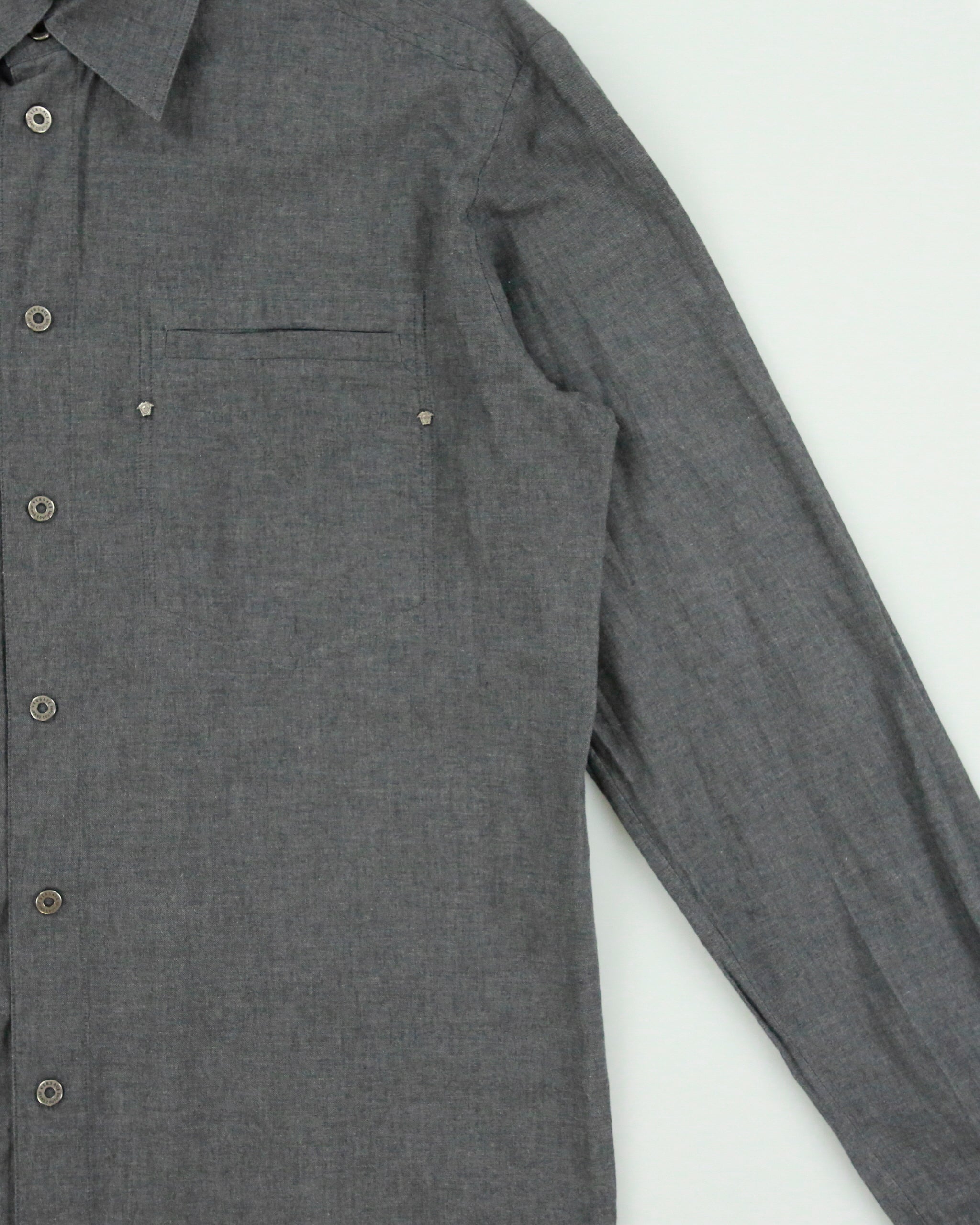 Vintage Y2K 00s Versace Jeans Couture Snap Button Long Sleeve Chambray Shirt - XL