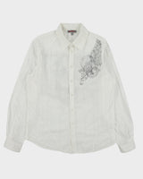 Vintage Y2K 00s Redsquad Pattern Striped Long Sleeve Deconstructed Shirt - L