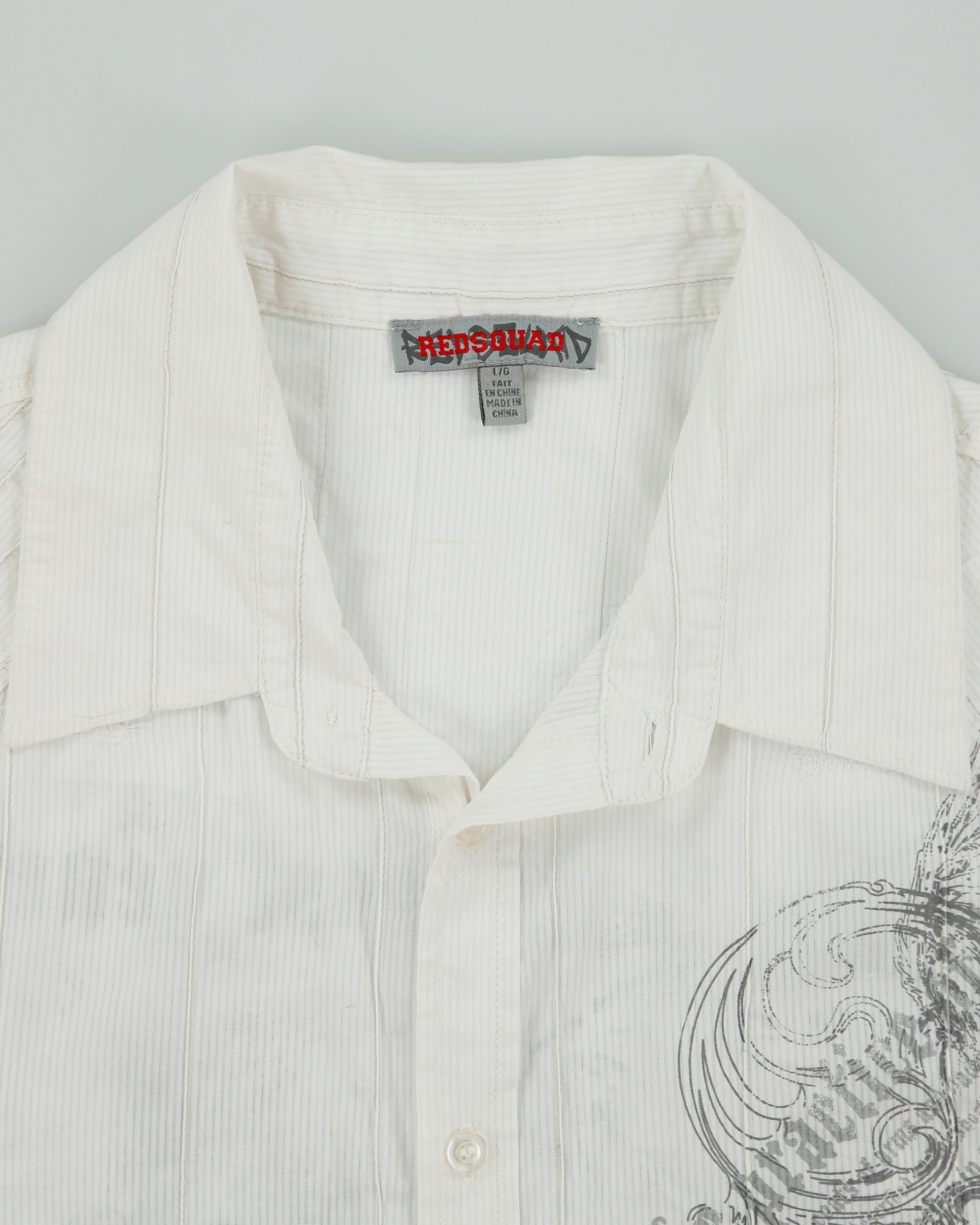 Vintage Y2K 00s Redsquad Pattern Striped Long Sleeve Deconstructed Shirt - L