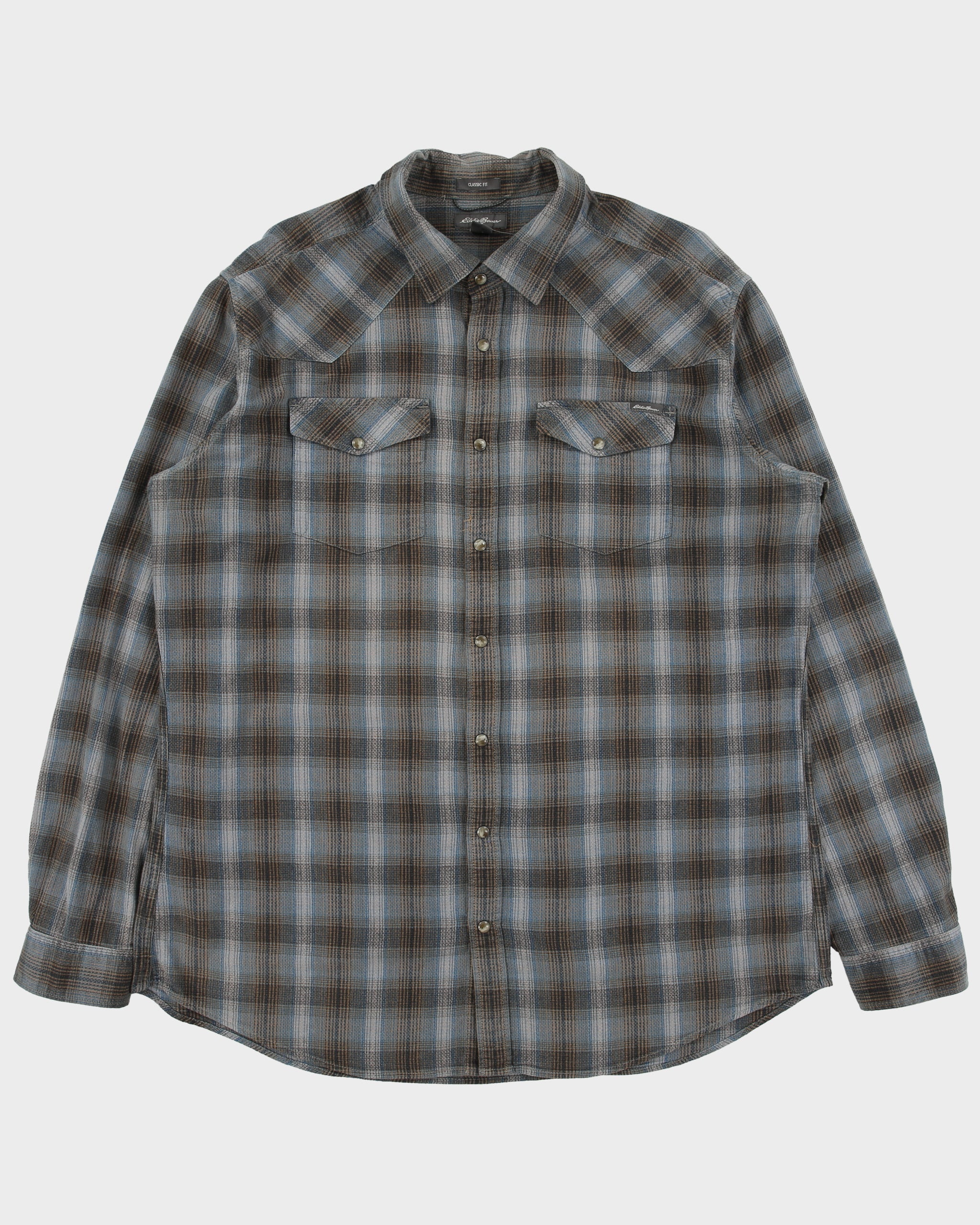 Vintage Eddie Bauer Classic Fit Snap Button Long Sleeve Plaid Flannel Shirt - XL