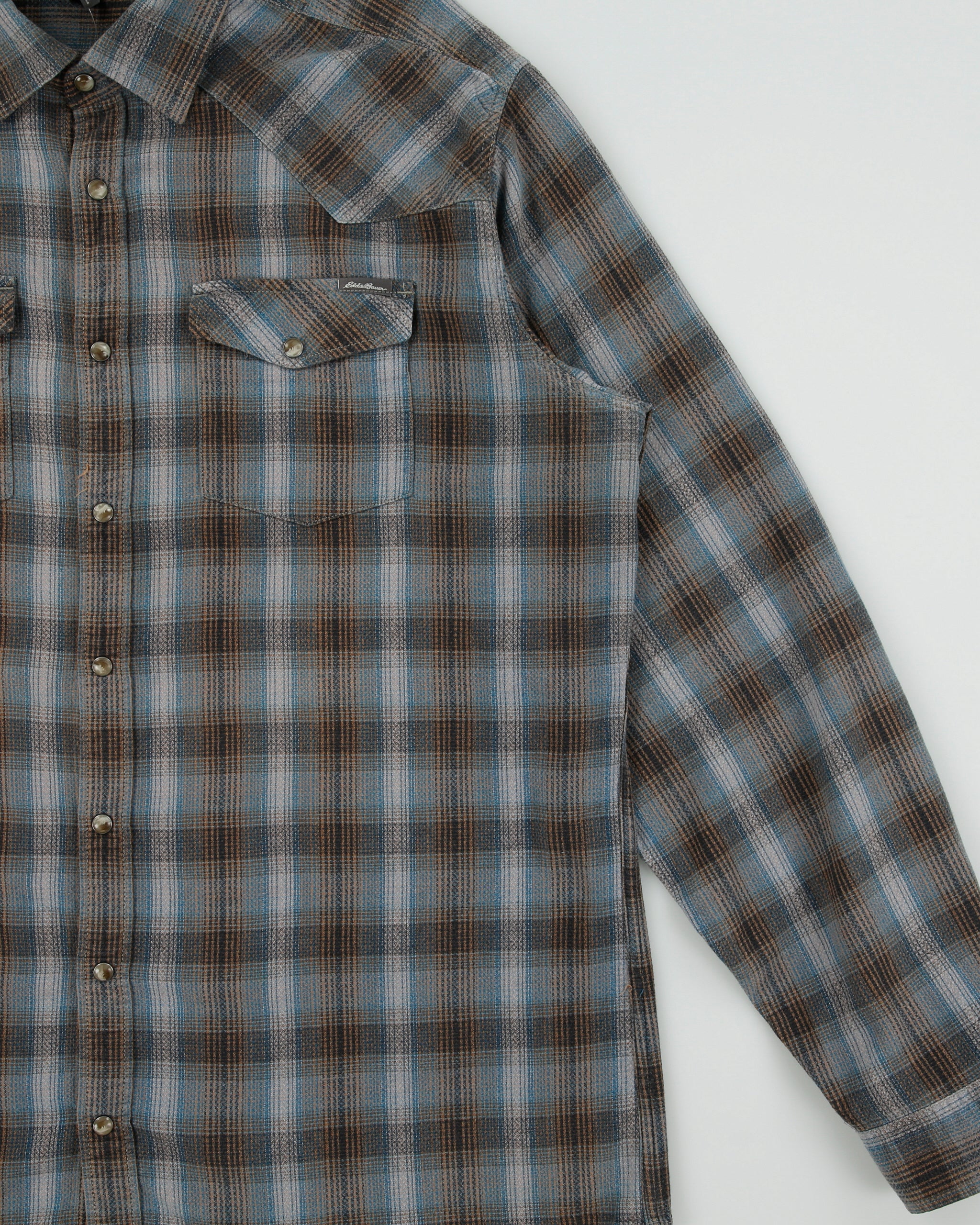 Vintage Eddie Bauer Classic Fit Snap Button Long Sleeve Plaid Flannel Shirt - XL
