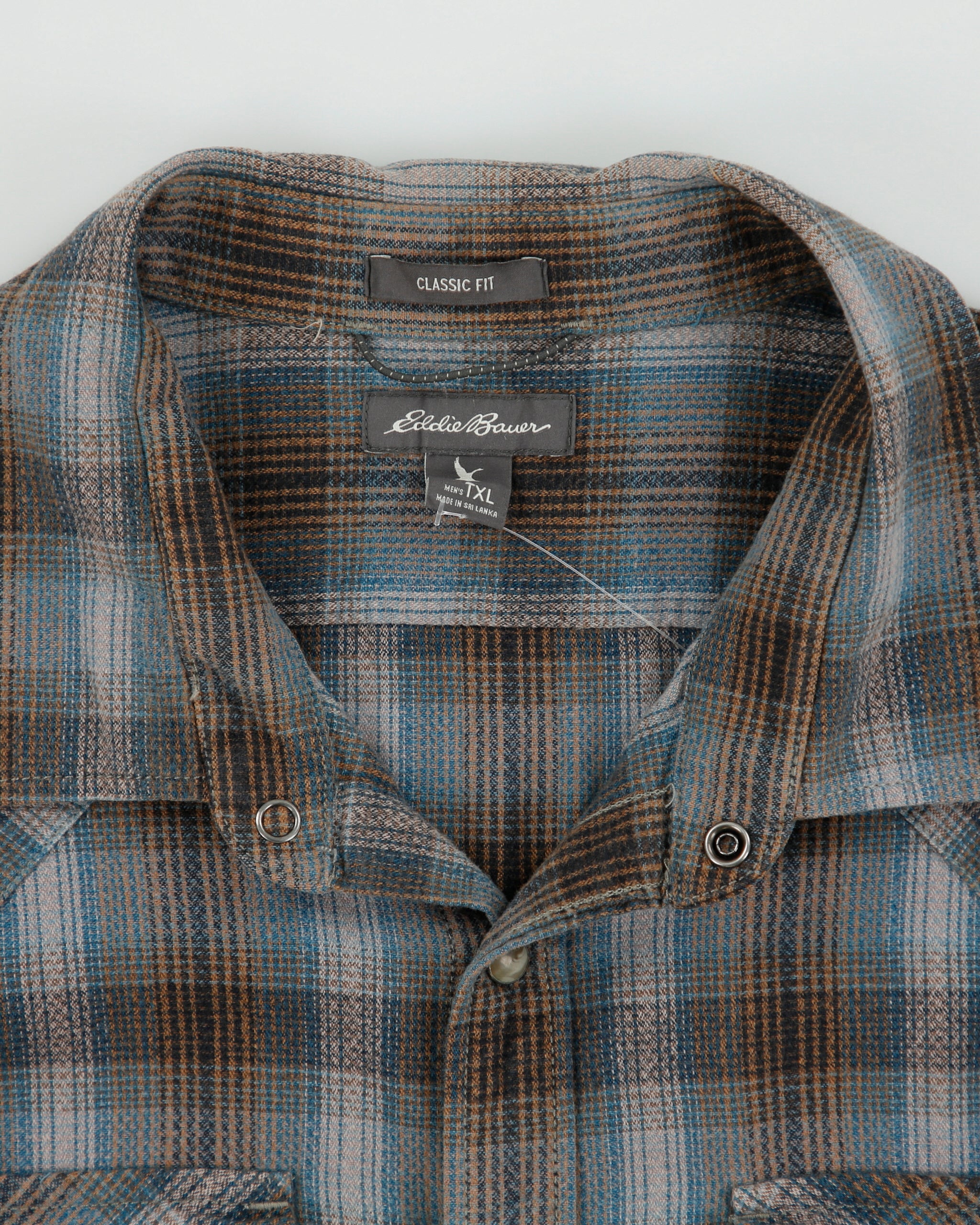 Vintage Eddie Bauer Classic Fit Snap Button Long Sleeve Plaid Flannel Shirt - XL