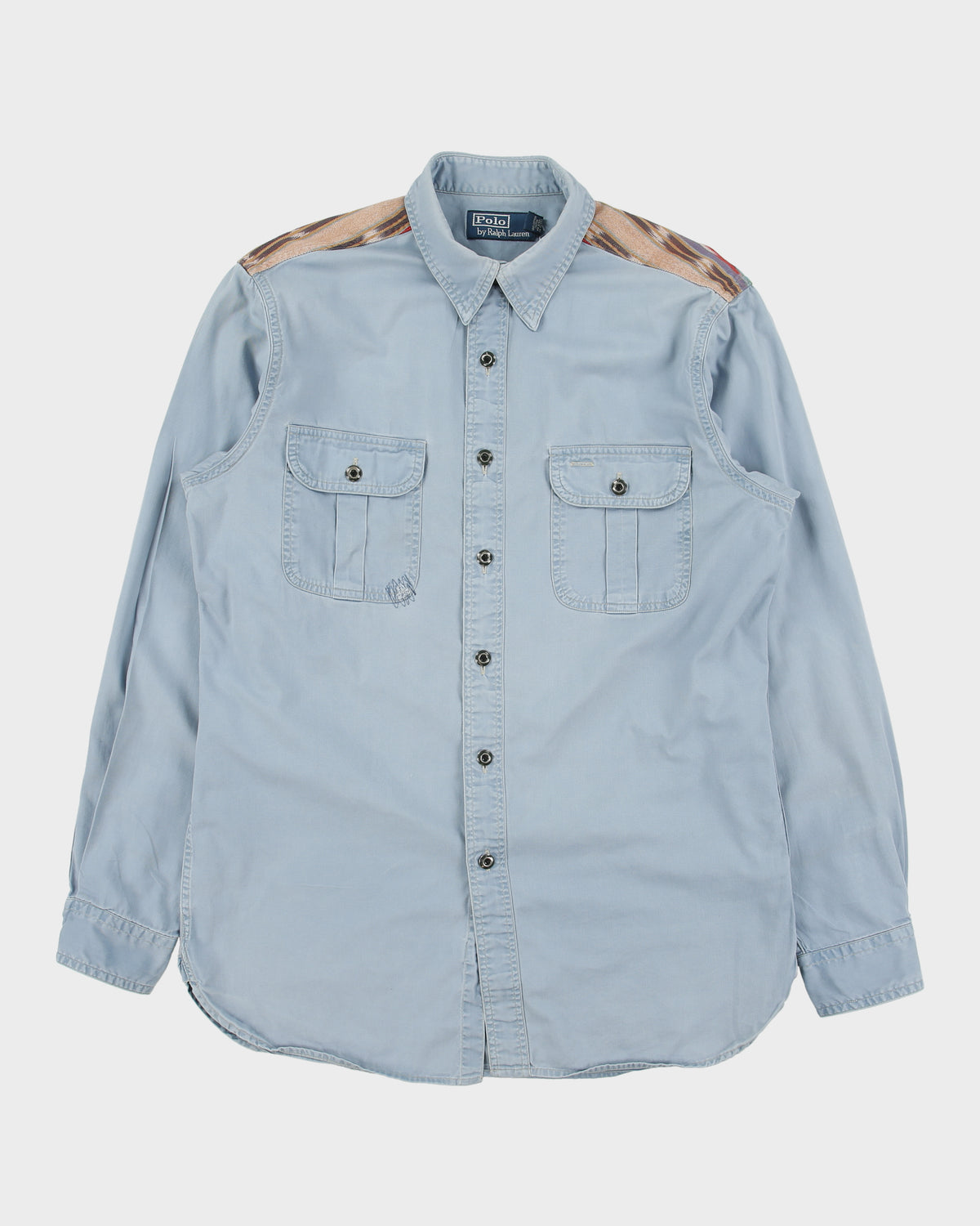 Vintage Y2K 00s Polo Ralph Lauren Distressed Navajo Long Sleeve Denim Ranch Shirt - M
