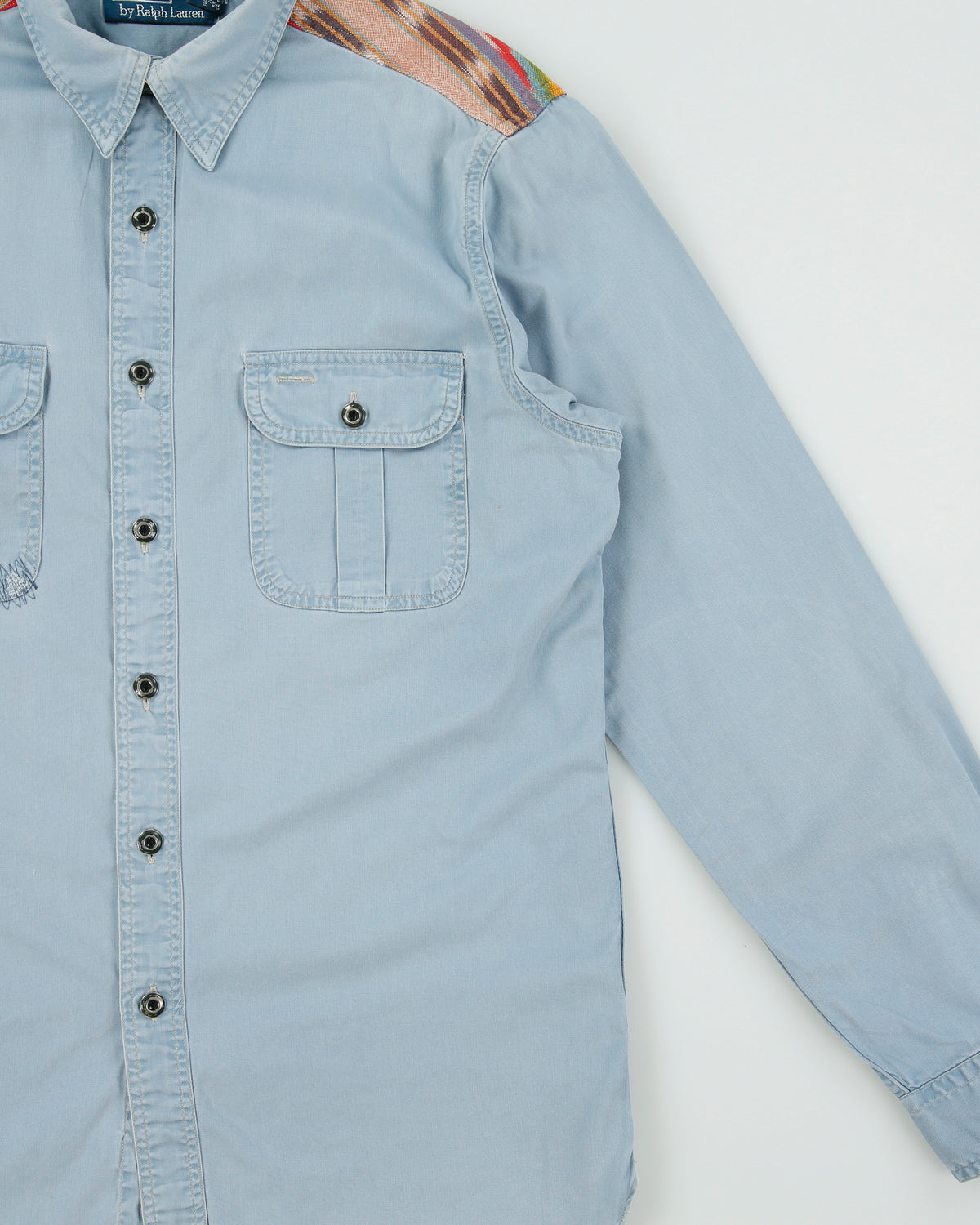 Vintage Y2K 00s Polo Ralph Lauren Distressed Navajo Long Sleeve Denim Ranch Shirt - M
