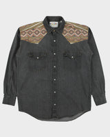 Vintage 1990s NAF NAF Navajo Denim Pearl Snap Button Long Sleeve Western Shirt - L