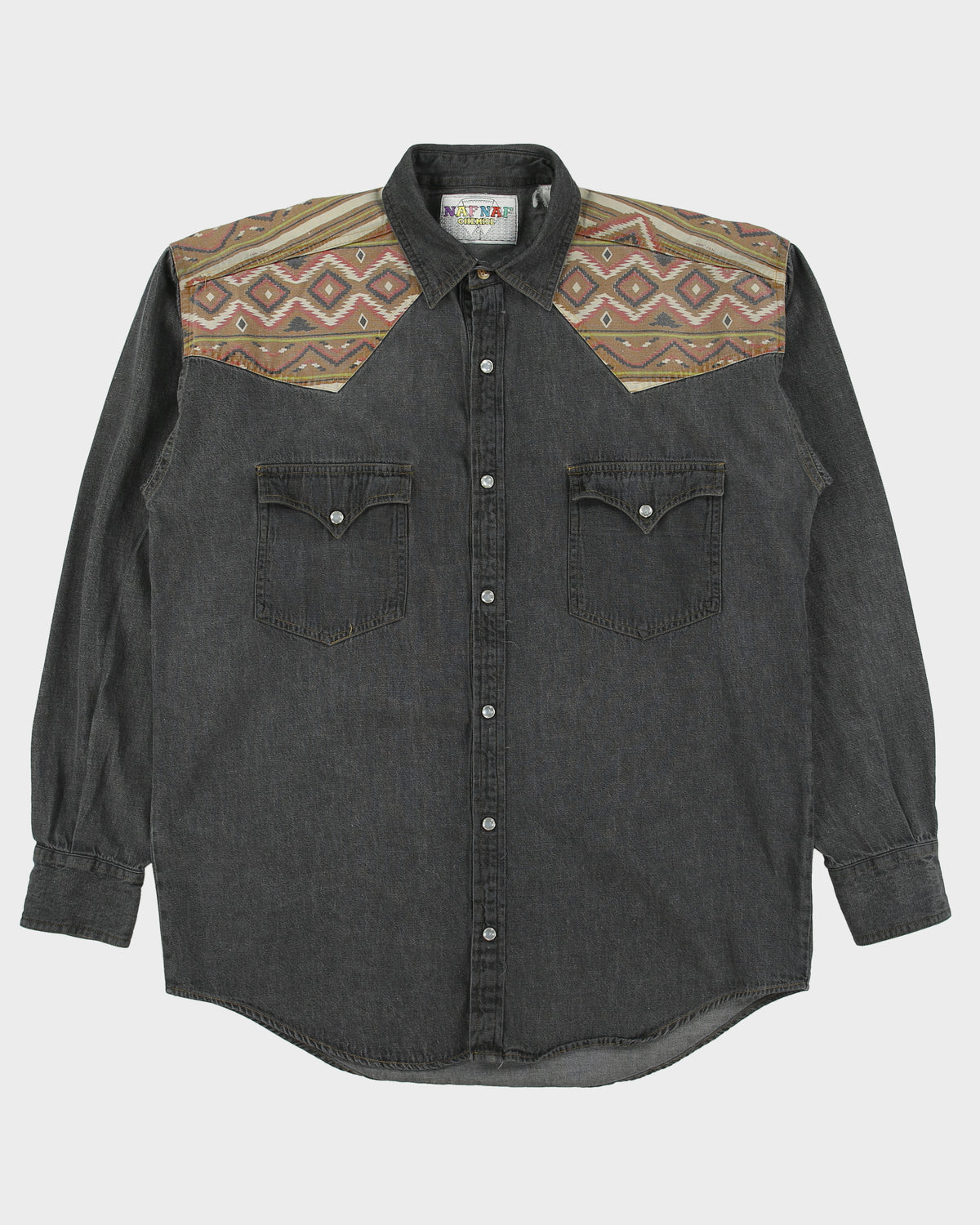 Vintage 1990s NAF NAF Navajo Denim Pearl Snap Button Long Sleeve Western Shirt - L