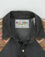 Vintage 1990s NAF NAF Navajo Denim Pearl Snap Button Long Sleeve Western Shirt - L