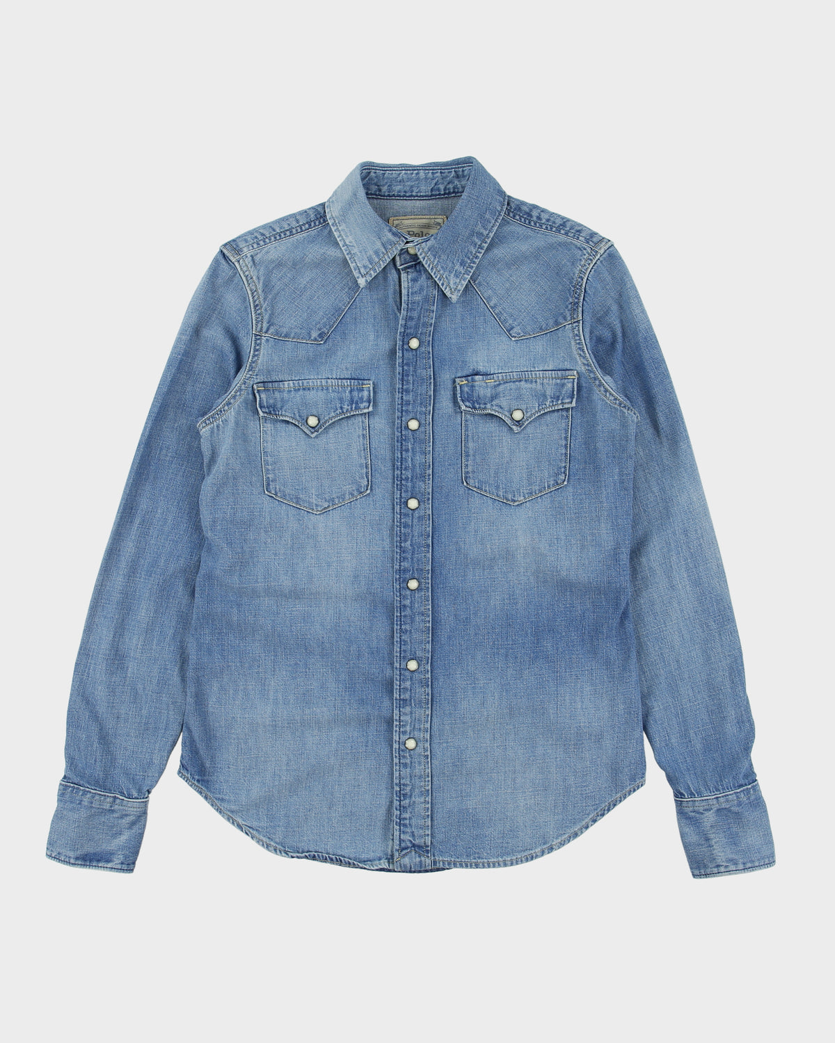 Vintage Polo Ralph Lauren Stone Wash Denim Pearl Snap Button Long Sleeve Western Shirt - S